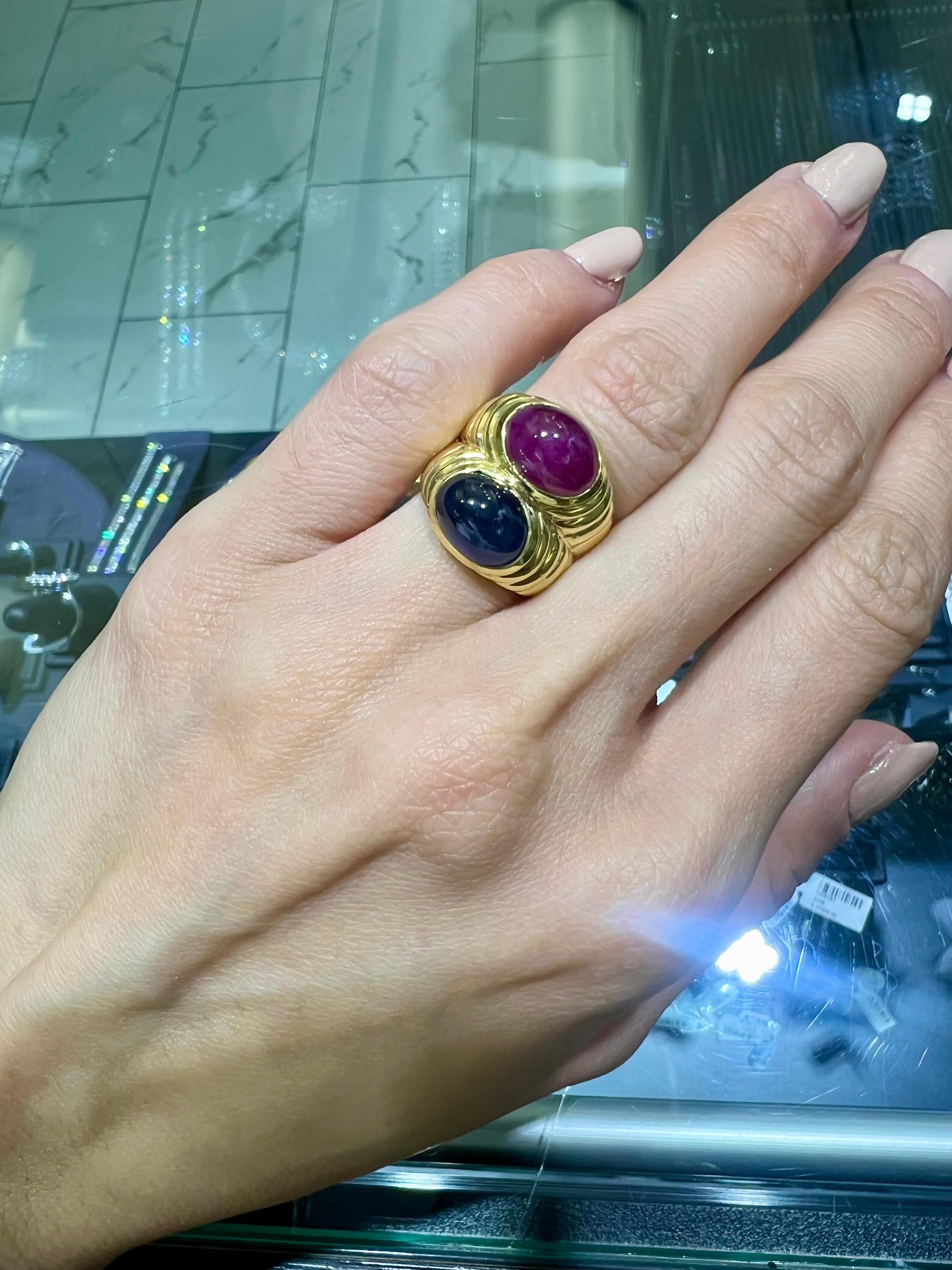 Oval Cut Sophia D. Blue Sapphire and Ruby Ring For Sale