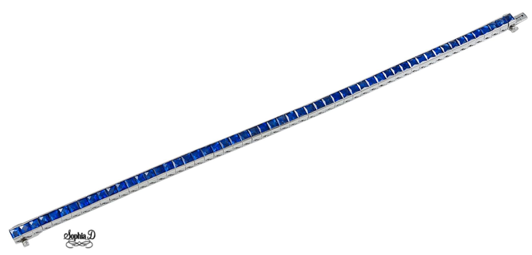 Art Deco Sophia D. Blue Sapphire Tennis Bracelet in Platinum For Sale