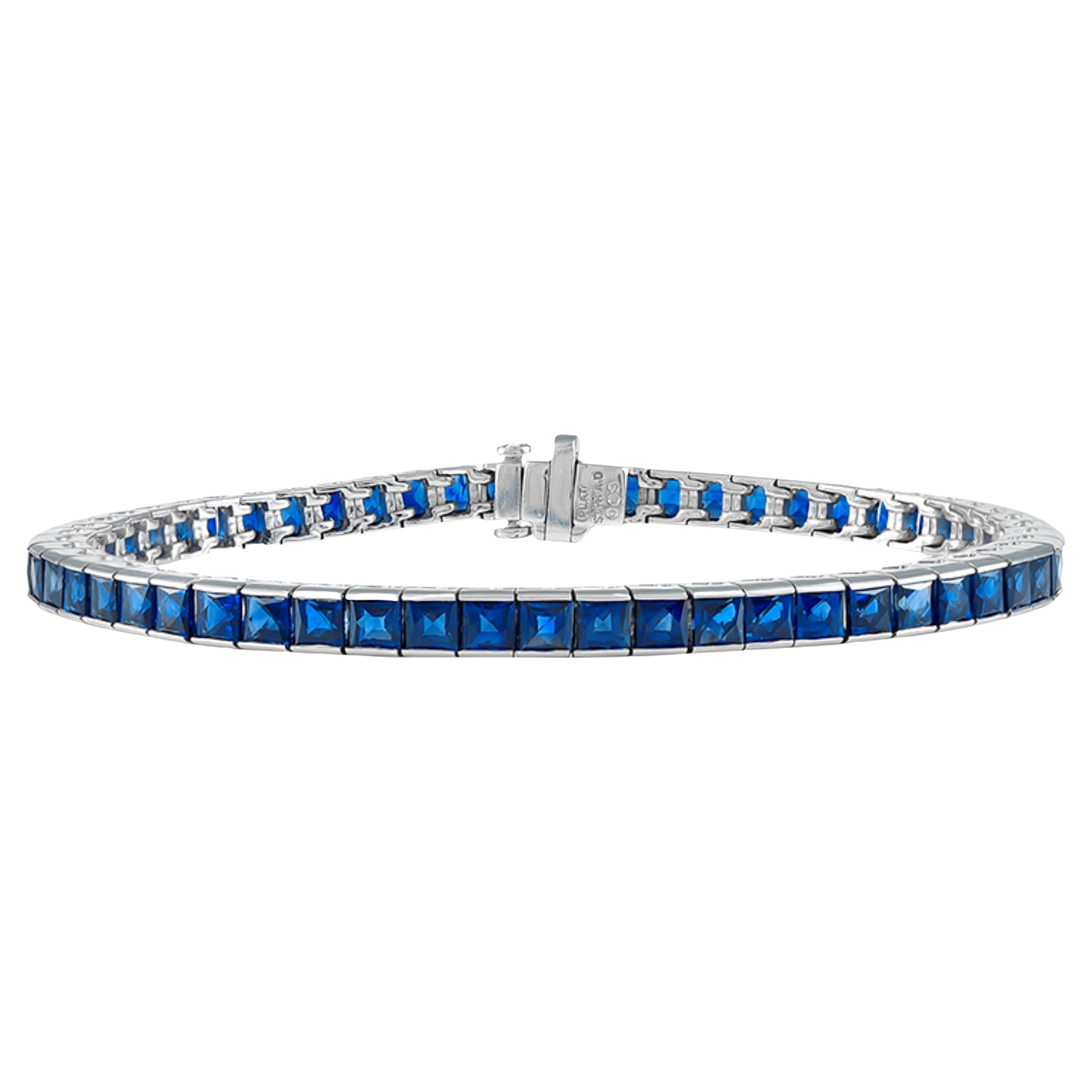 Sophia D. Blue Sapphire Tennis Bracelet in Platinum For Sale