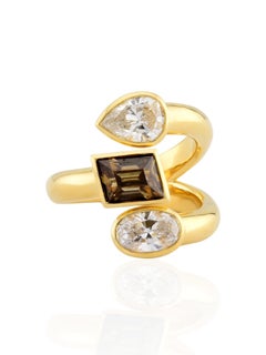 Sophia D Bague à trois pierres en or jaune 18 carats, diamants bruns et diamants blancs