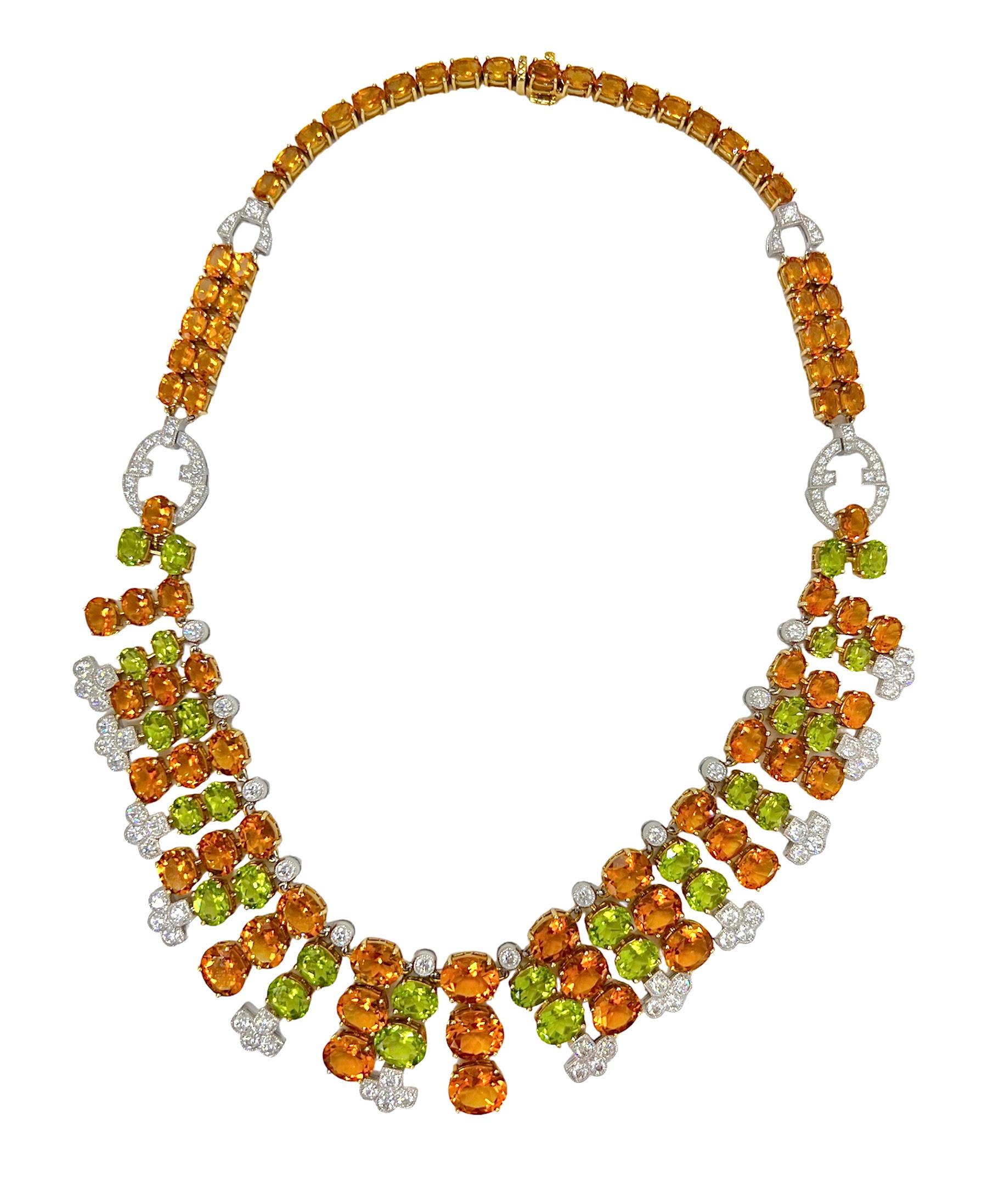 Designed by Sophia D. this 18K yellow gold necklace features a 3.78 carat diamond, 64.04 carat citrine and 8.65 carat peridot.

Sophia D by Joseph Dardashti LTD has been known worldwide for 35 years and are inspired by classic Art Deco design that