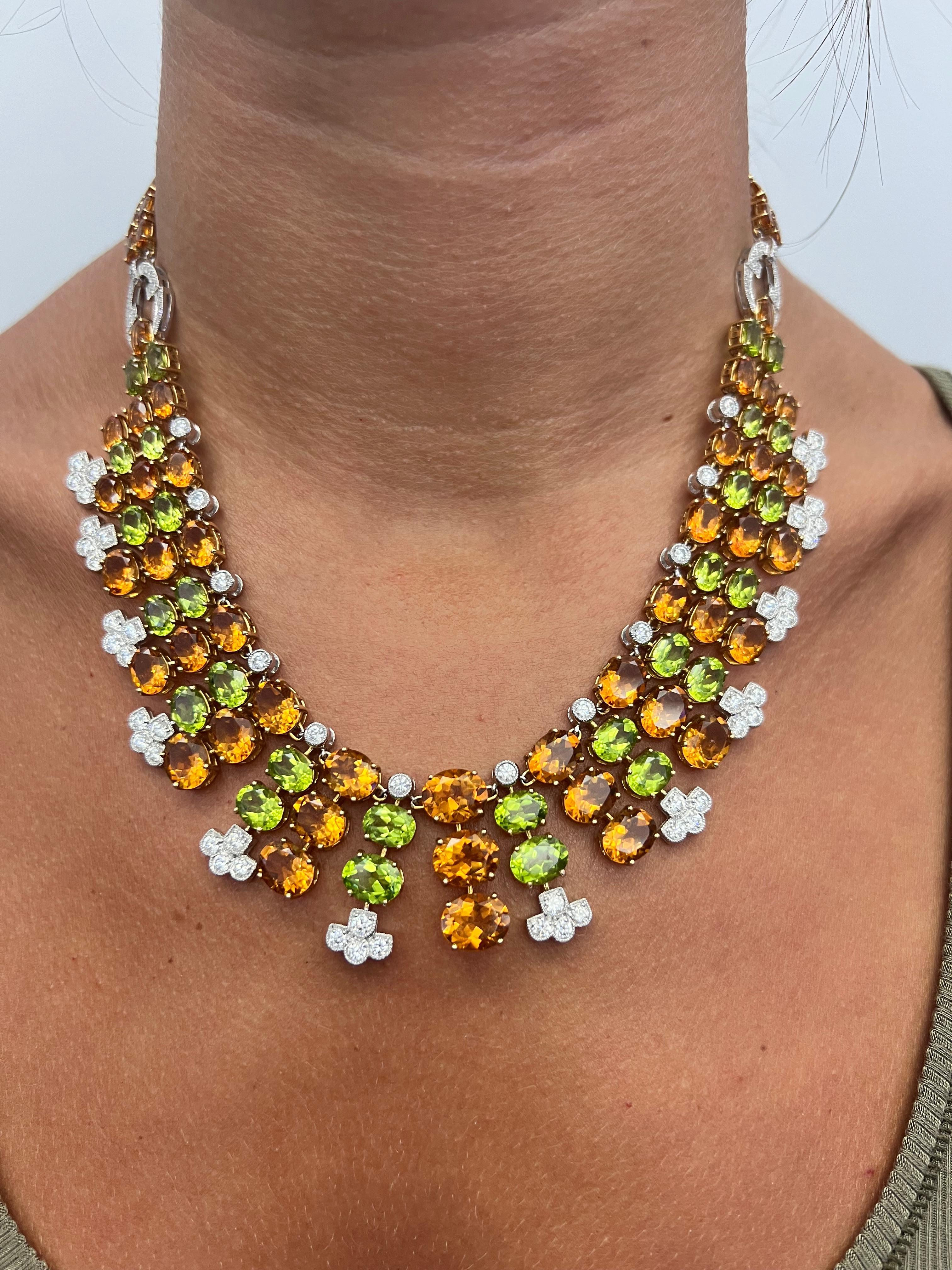 Art Deco Sophia D. Citrine, Peridot and Diamond Necklace in Yellow Gold For Sale