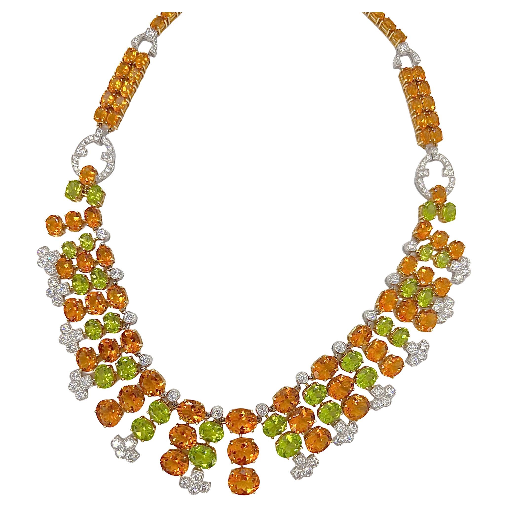 Sophia D. Citrine, Peridot and Diamond Necklace in Yellow Gold For Sale