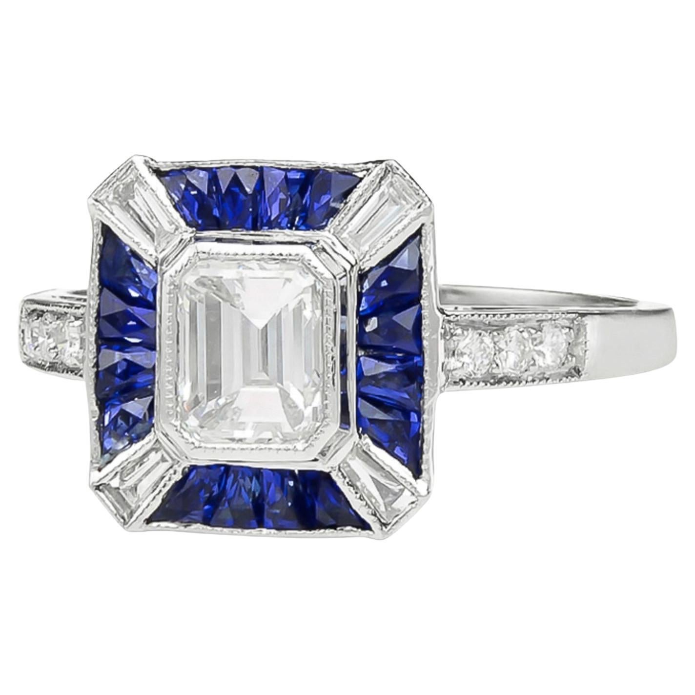 Sophia D. Diamond and Blue Sapphire Art Deco Ring For Sale