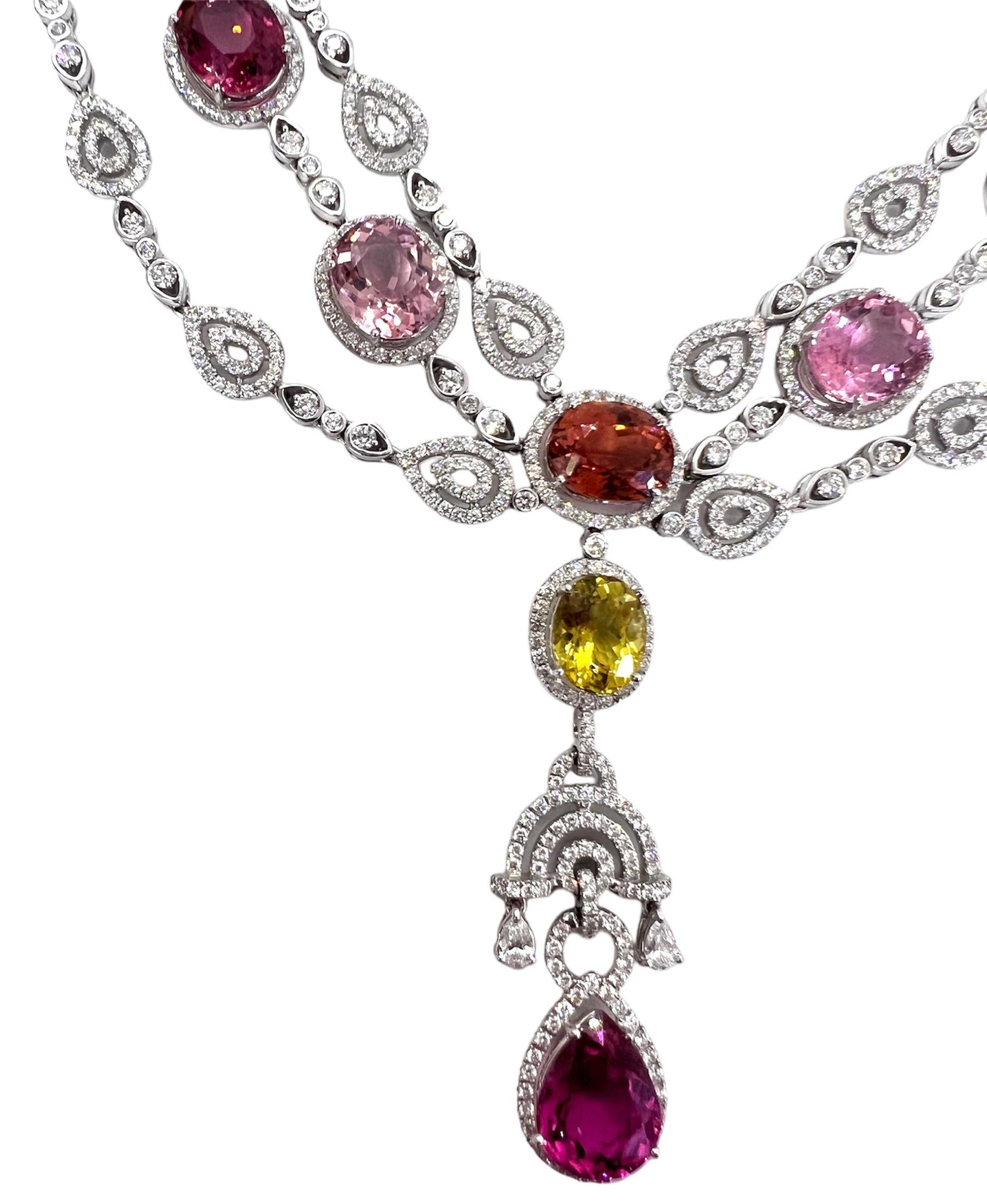 Pear Cut Sophia D. Diamond and Tourmaline Necklace  For Sale