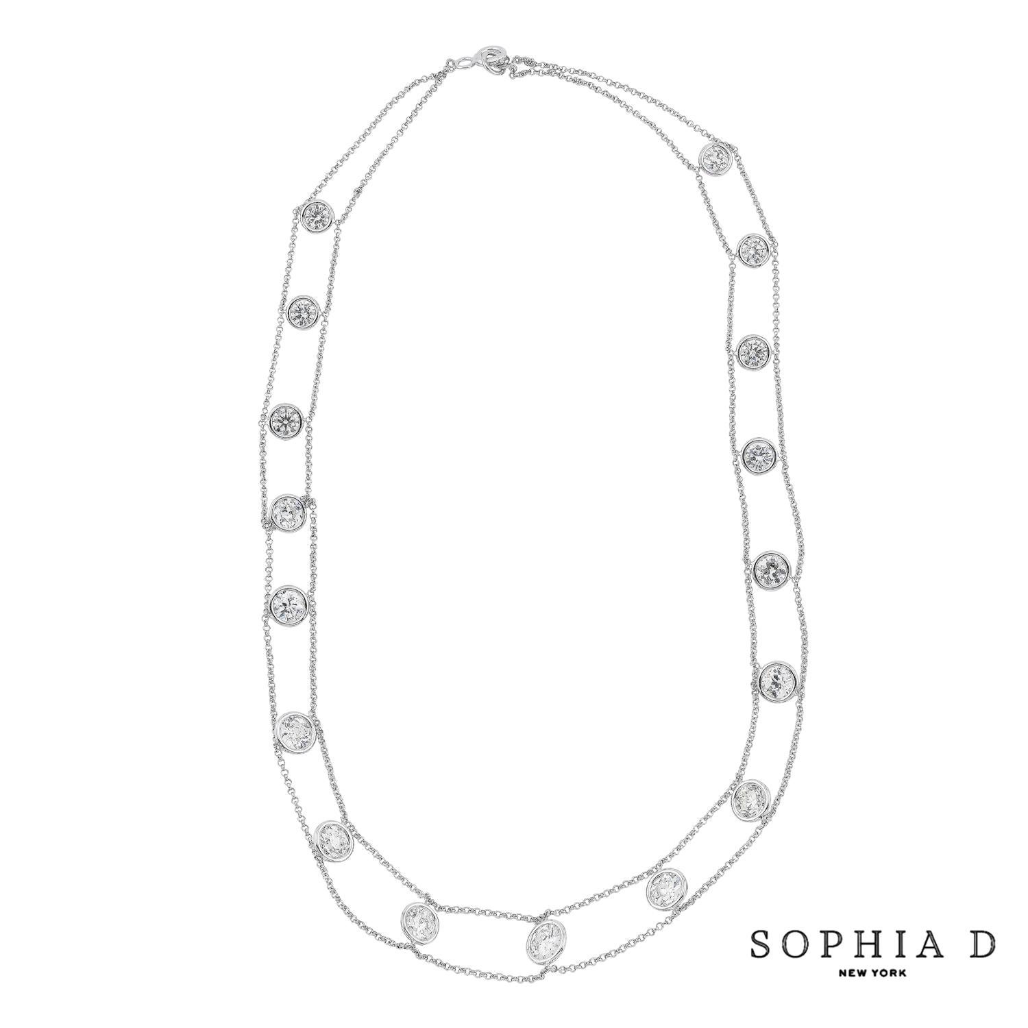 Una collana in platino Sophia D con diamanti rotondi incastonati a castone per un totale di 7,68 carati. 

Sophia D è conosciuta in tutto il mondo da oltre 40 anni per la sua ricca storia di design e qualità artigianale. Dall'art déco alle