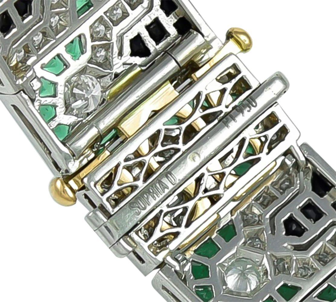 Sophia D. Diamond, Onyx and Emerald Art Deco Platinum Bracelet In New Condition For Sale In New York, NY