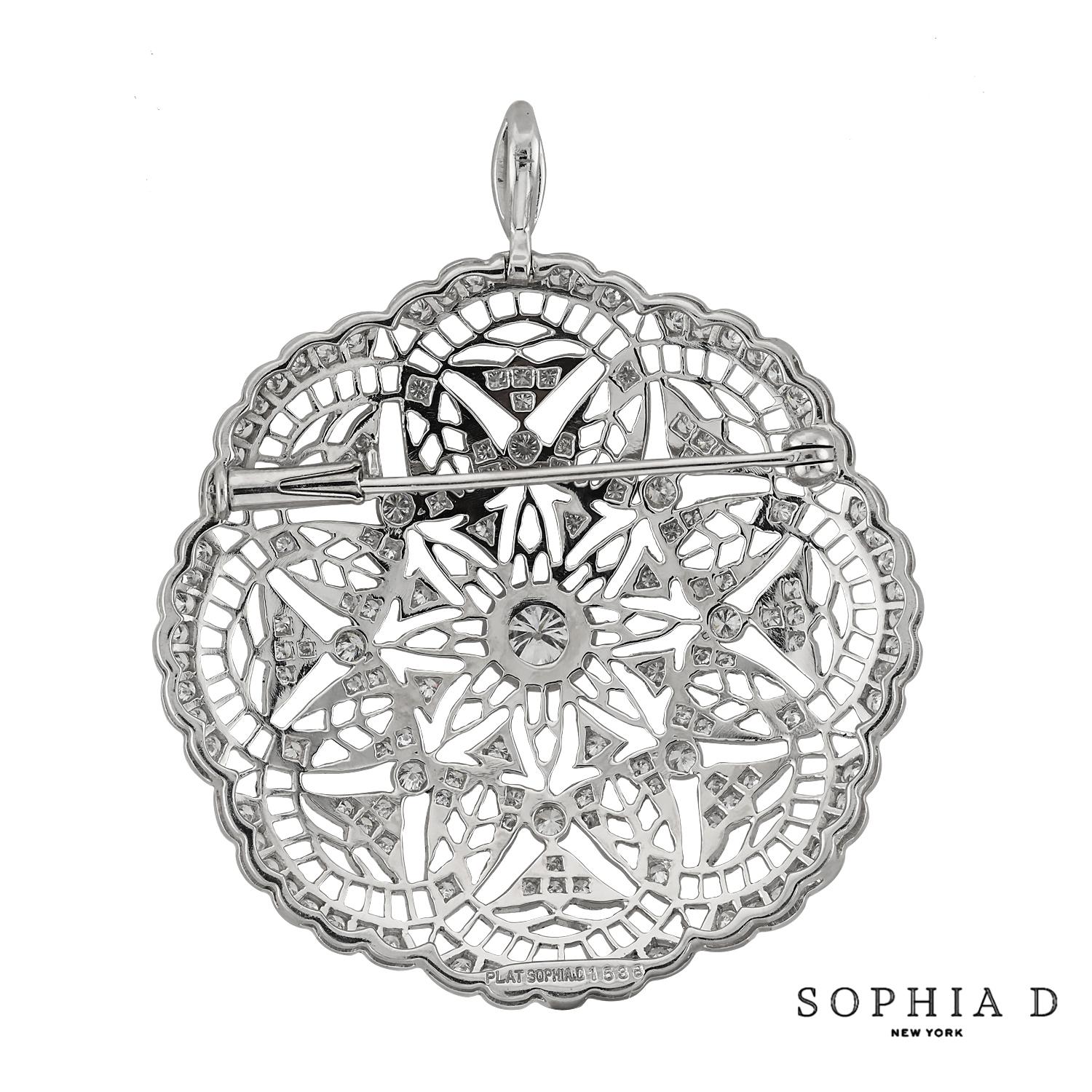 Round Cut Sophia D. Diamond Pendant Brooch For Sale