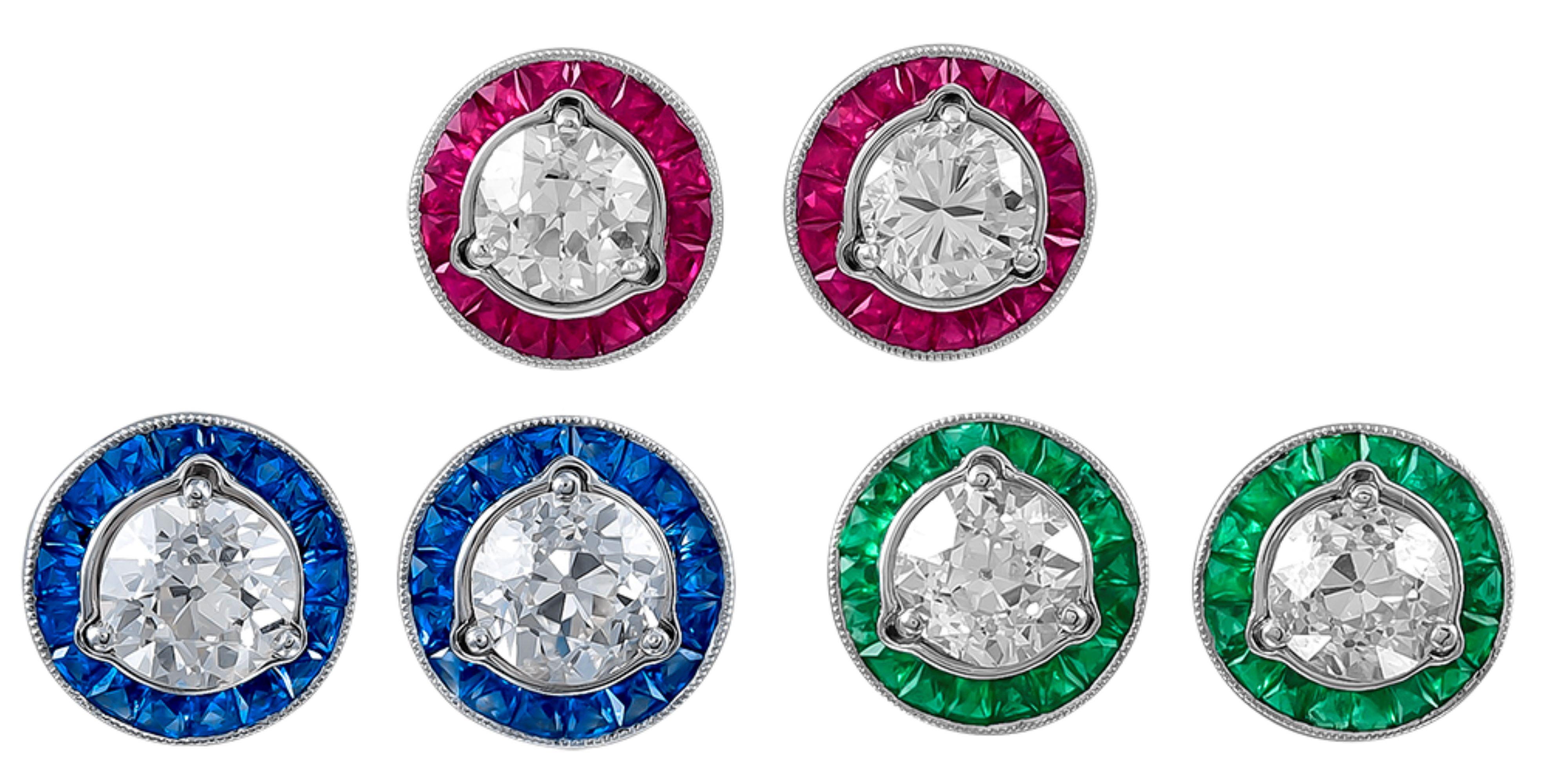 Round Cut Sophia D. Diamond Studs with Blue Sapphire Jackets For Sale