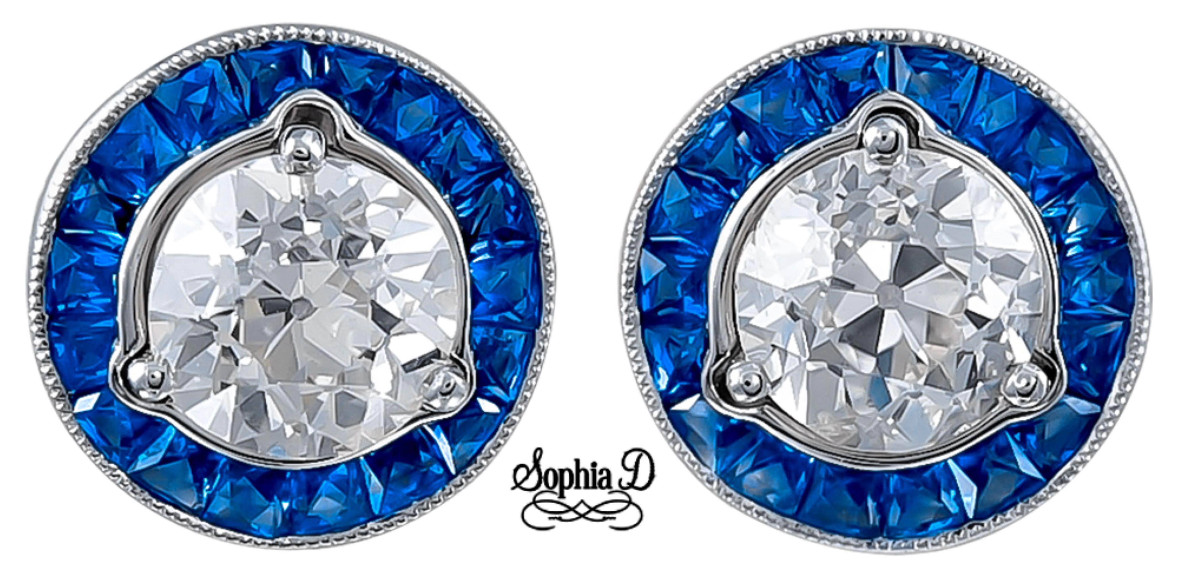 Sophia D. Diamond Studs with Blue Sapphire Jackets In New Condition For Sale In New York, NY