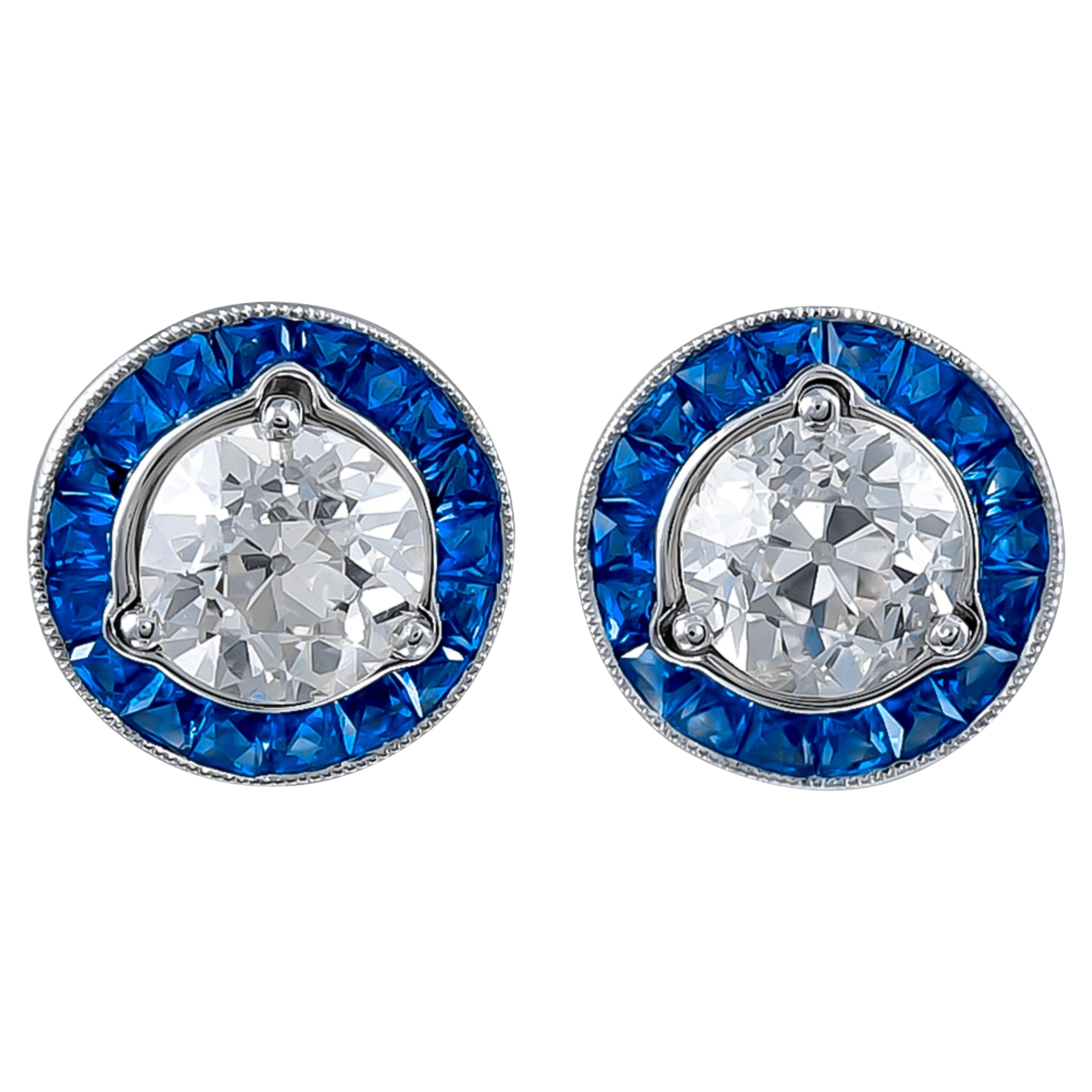 Sophia D. Diamond Studs with Blue Sapphire Jackets For Sale