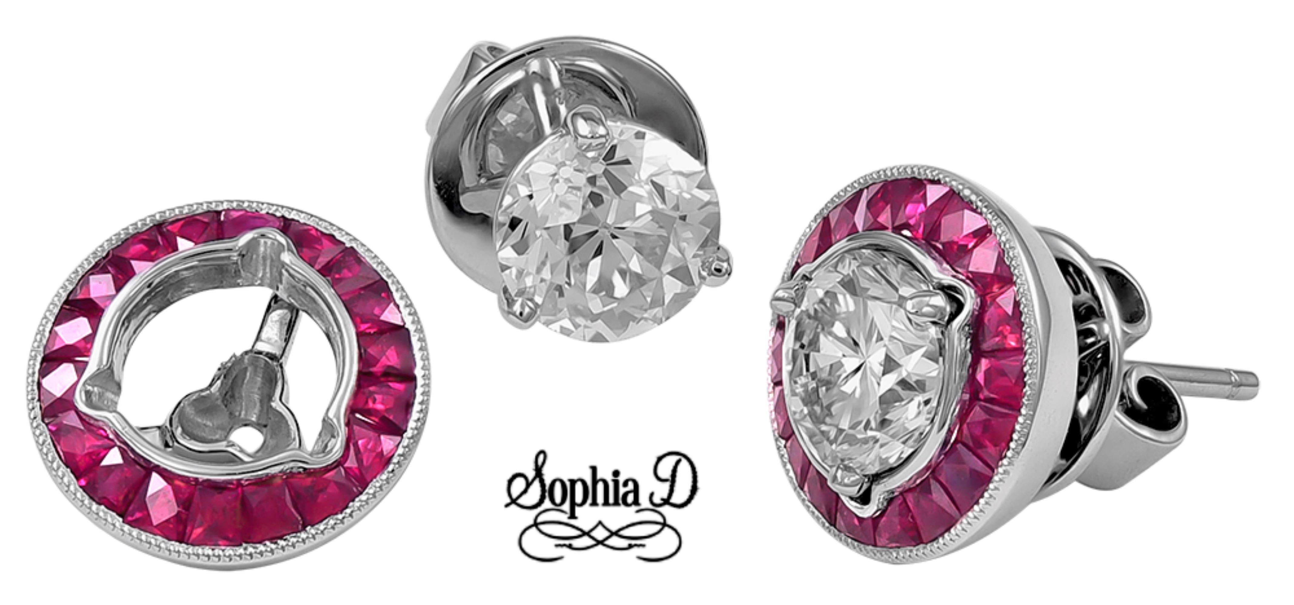 Round Cut Sophia D. Diamond Studs with Ruby Jackets