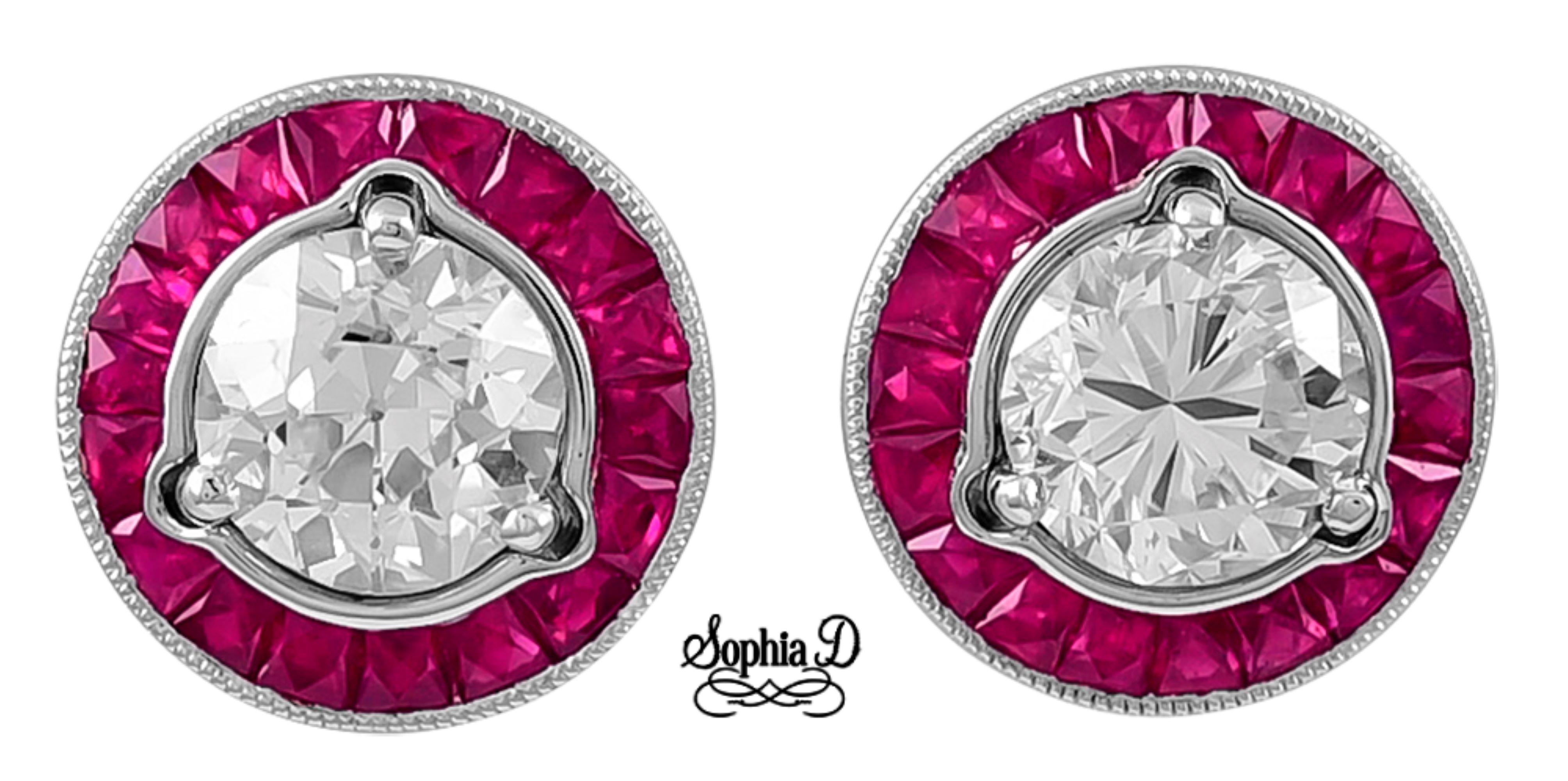 Sophia D. Diamond Studs with Ruby Jackets In New Condition In New York, NY