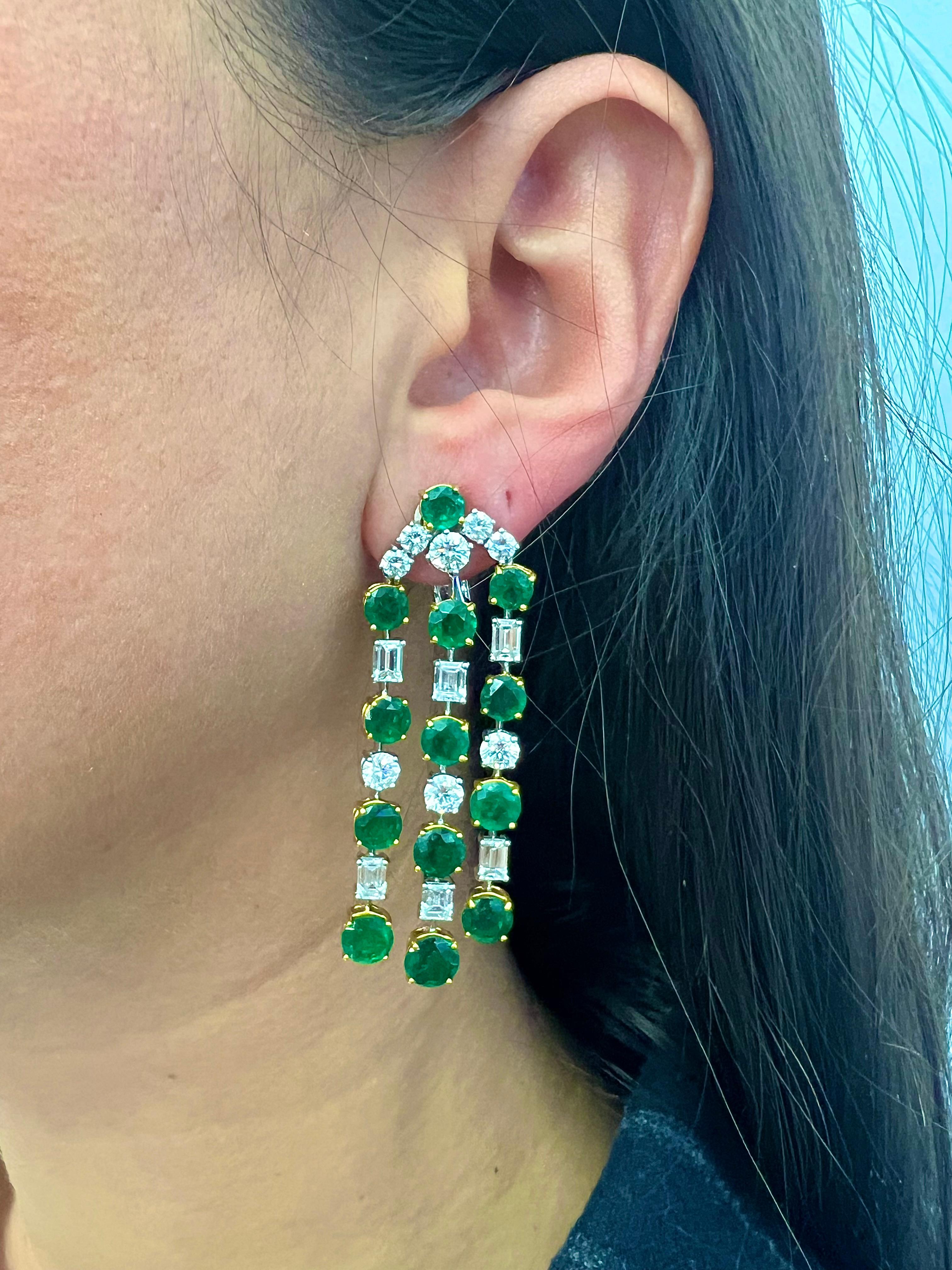 Women's  Sophia D. Emerald and Diamond Chandelier Earrings in Platinum and Yellow Gold For Sale