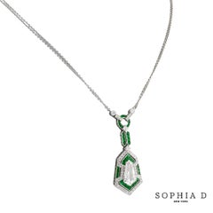 Sophia D Emerald and Diamond Geometric Pendant in Platinum