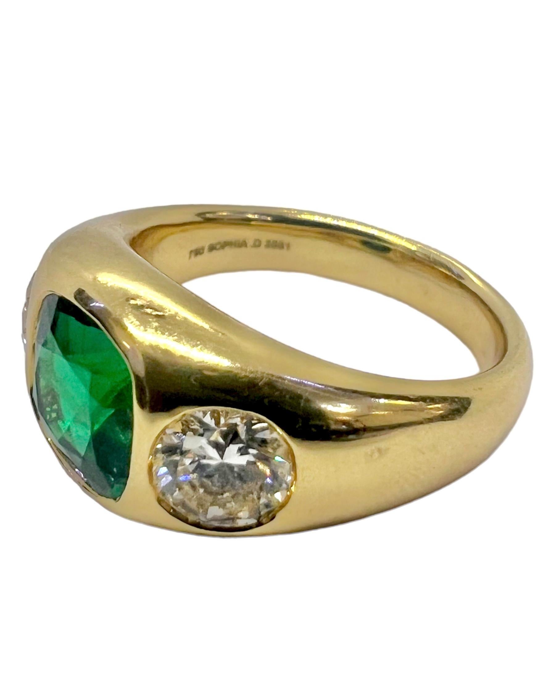 Art Deco Sophia D. Emerald and Diamond Ring in 18K Yellow Gold For Sale