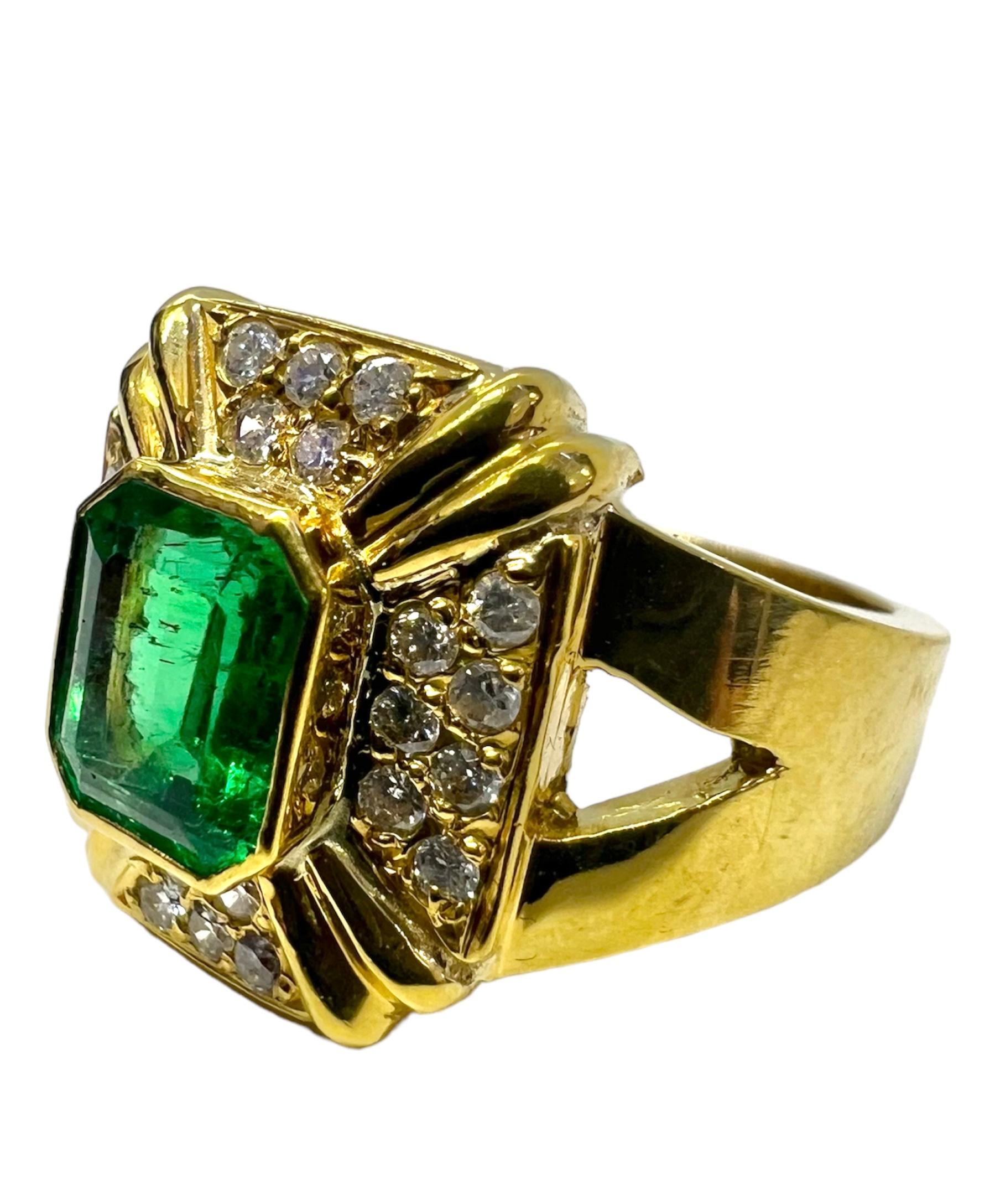 18K yellow gold ring with emerald center stone and diamond.

Sophia D by Joseph Dardashti LTD has been known worldwide for 35 years and are inspired by classic Art Deco design that merges with modern manufacturing techniques.