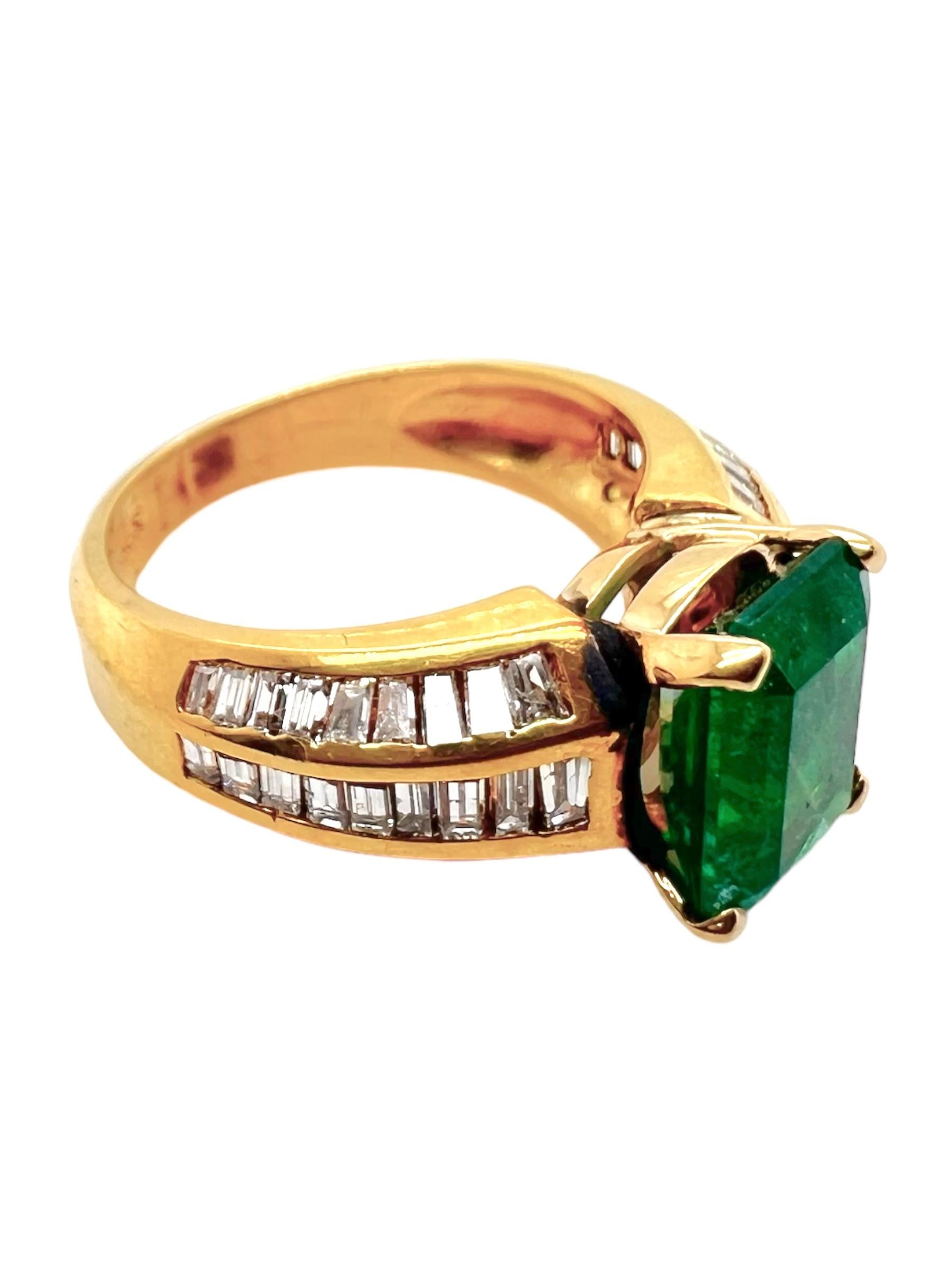 Emerald Cut Sophia D. Emerald and Diamond Ring For Sale