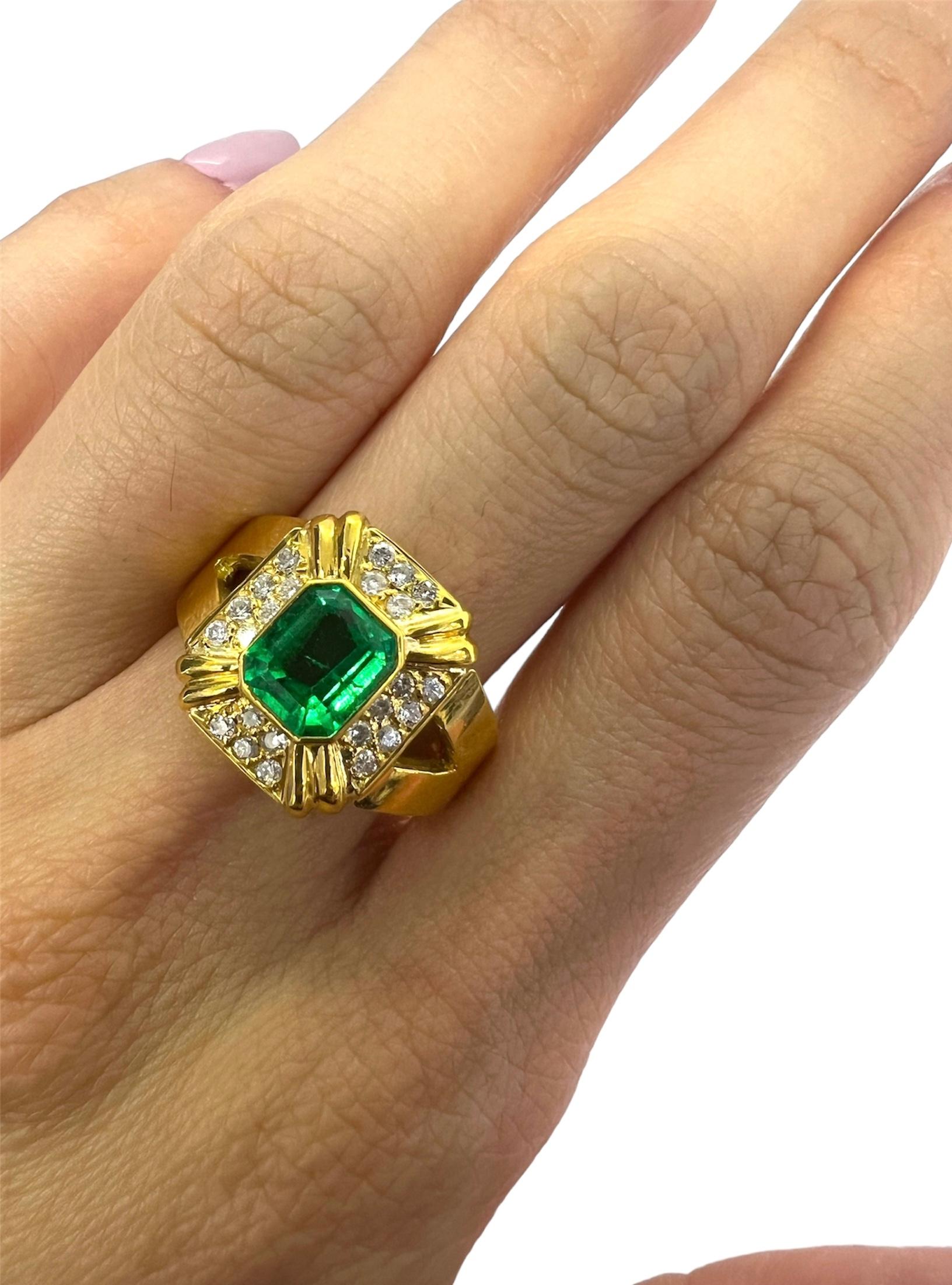 18K yellow gold ring with emerald center stone and diamond.

Sophia D by Joseph Dardashti LTD has been known worldwide for 35 years and are inspired by classic Art Deco design that merges with modern manufacturing techniques.