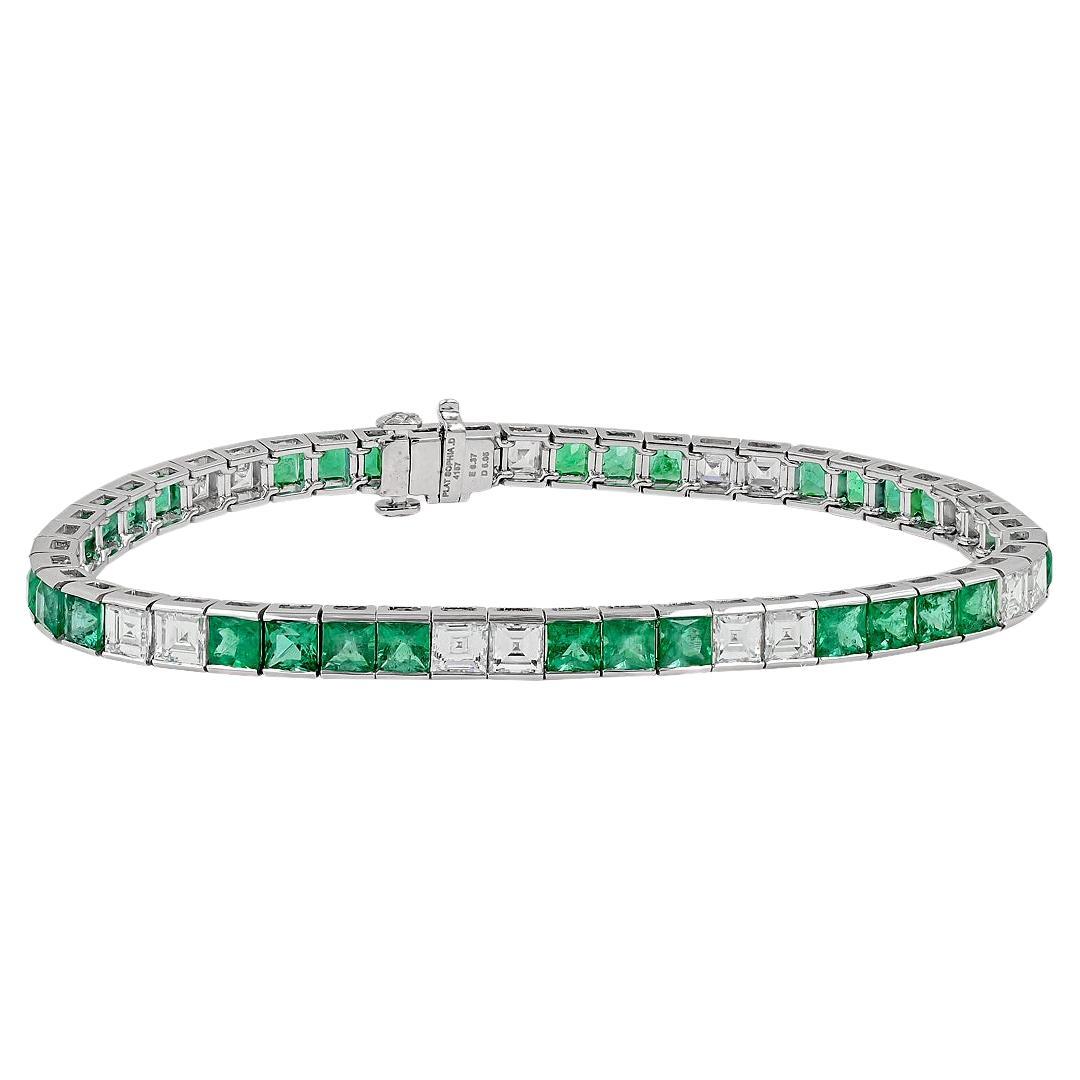 Sophia D. Bracelet ligne avec émeraudes et diamants taille française