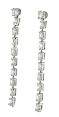 Sophia D Emerald Cut Diamond Line Earrings Platinum