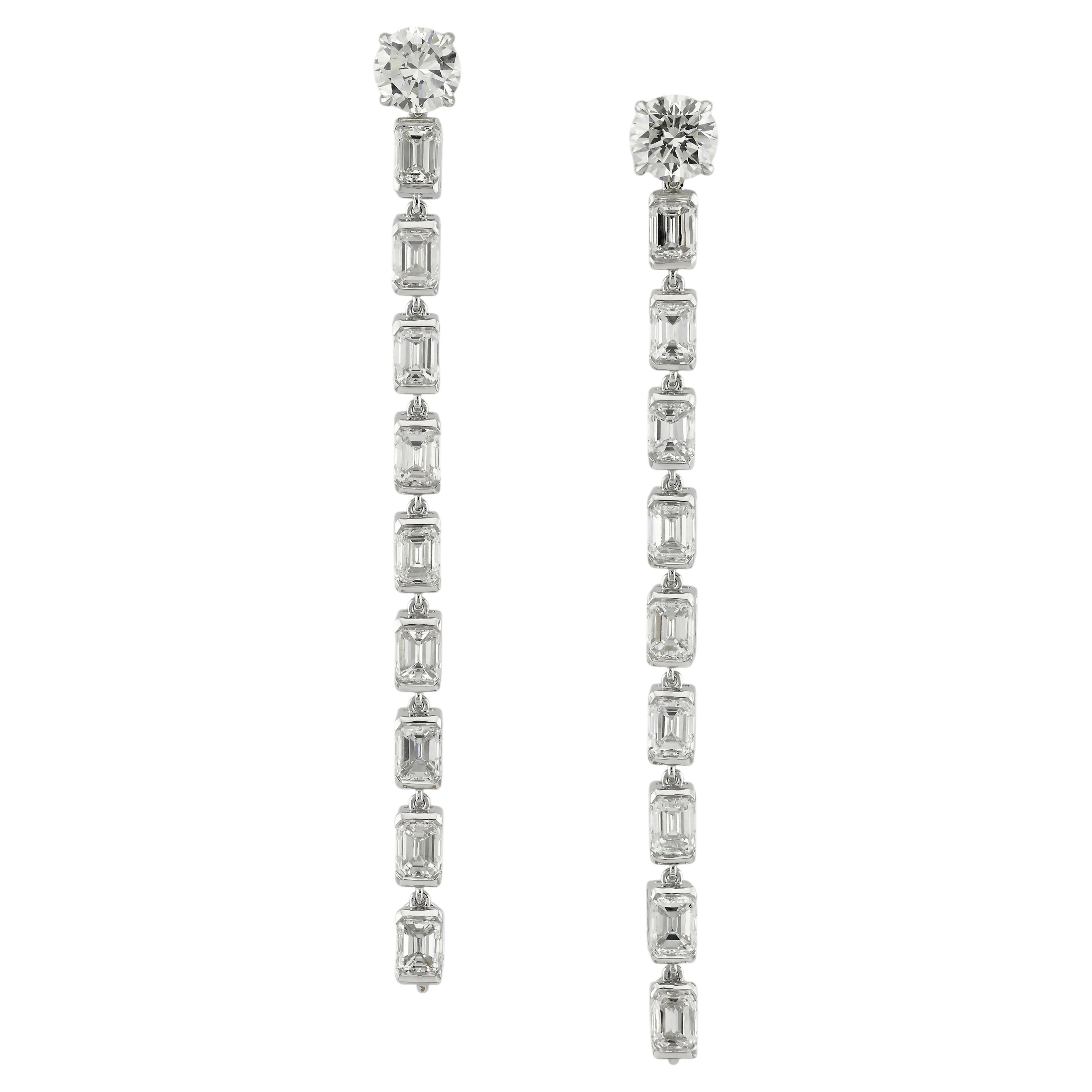 Sophia D Emerald Cut Diamond Line Earrings Platinum For Sale