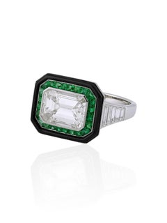 Sophia D Emerald, Onyx and Diamond Mosaic Ring Platinum