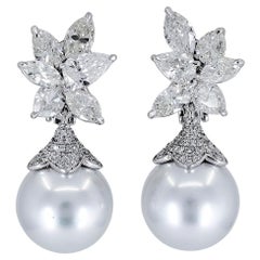 Sophia D. Floral Design Diamond and Pearl Earrings