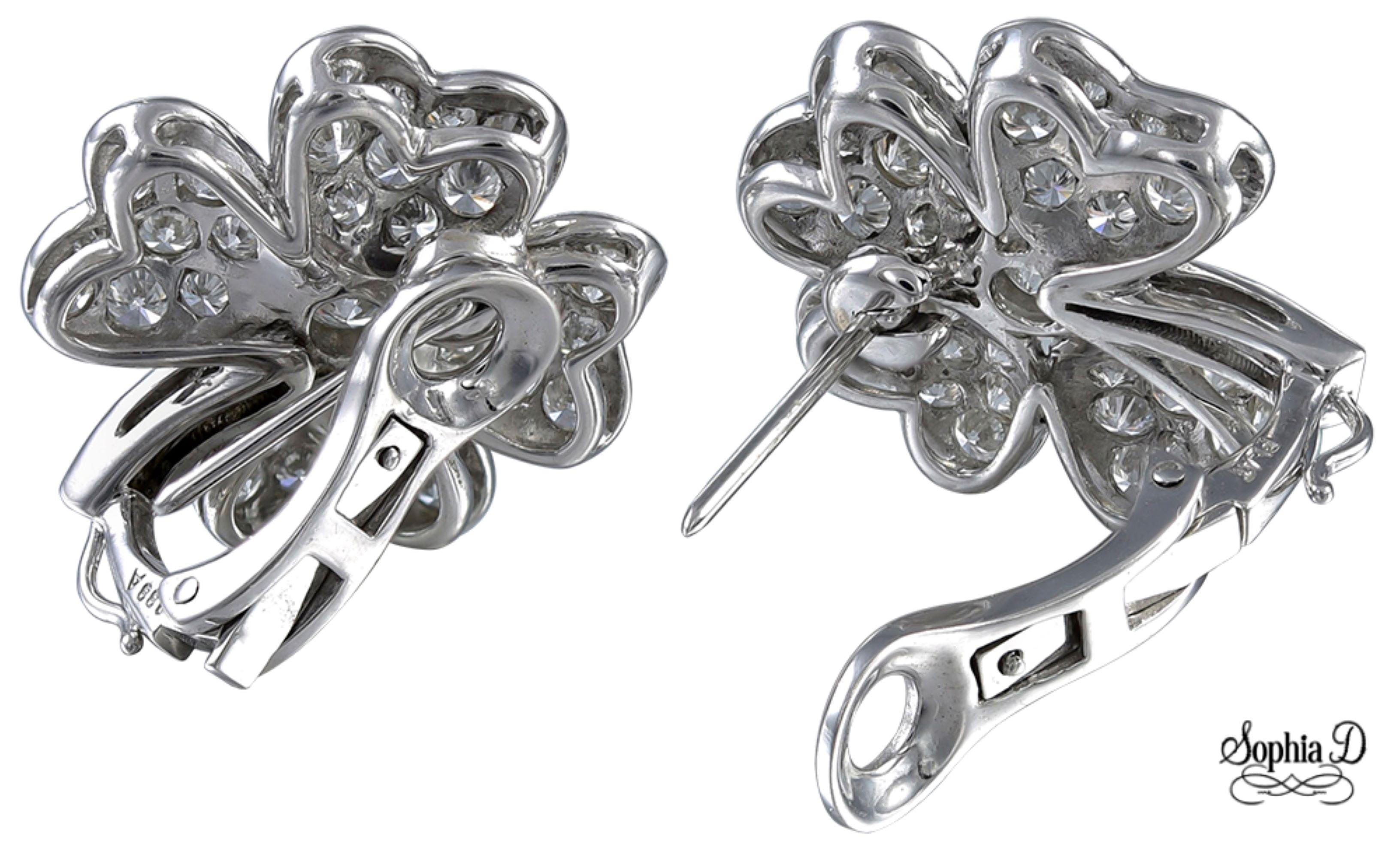 These Sophia D. earrings feature a floral motif set with 4.36 carats of baguette cut and round diamonds. The design combines elegance with versatility, making them suitable for any occasion. 

Sophia D has been known world-wide for over 40 years