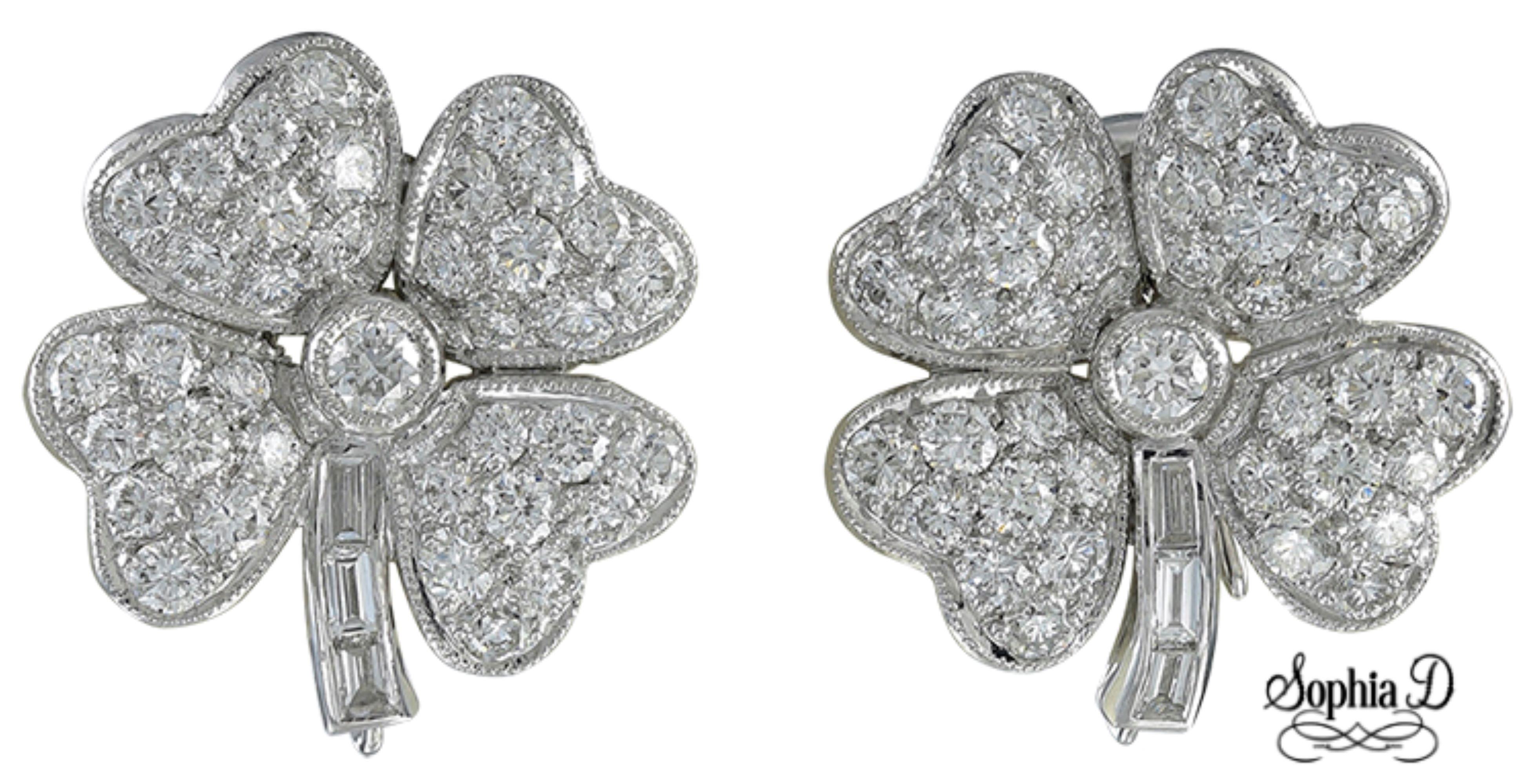 Sophia D. Floral Motif Diamond Earrings In New Condition For Sale In New York, NY