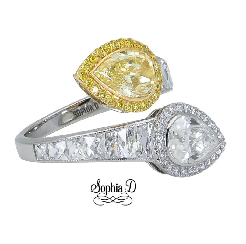 Art Deco Sophia D. GIA Certified 1.32 Carat Yellow Diamond & 1.06 Carat Diamond Ring For Sale