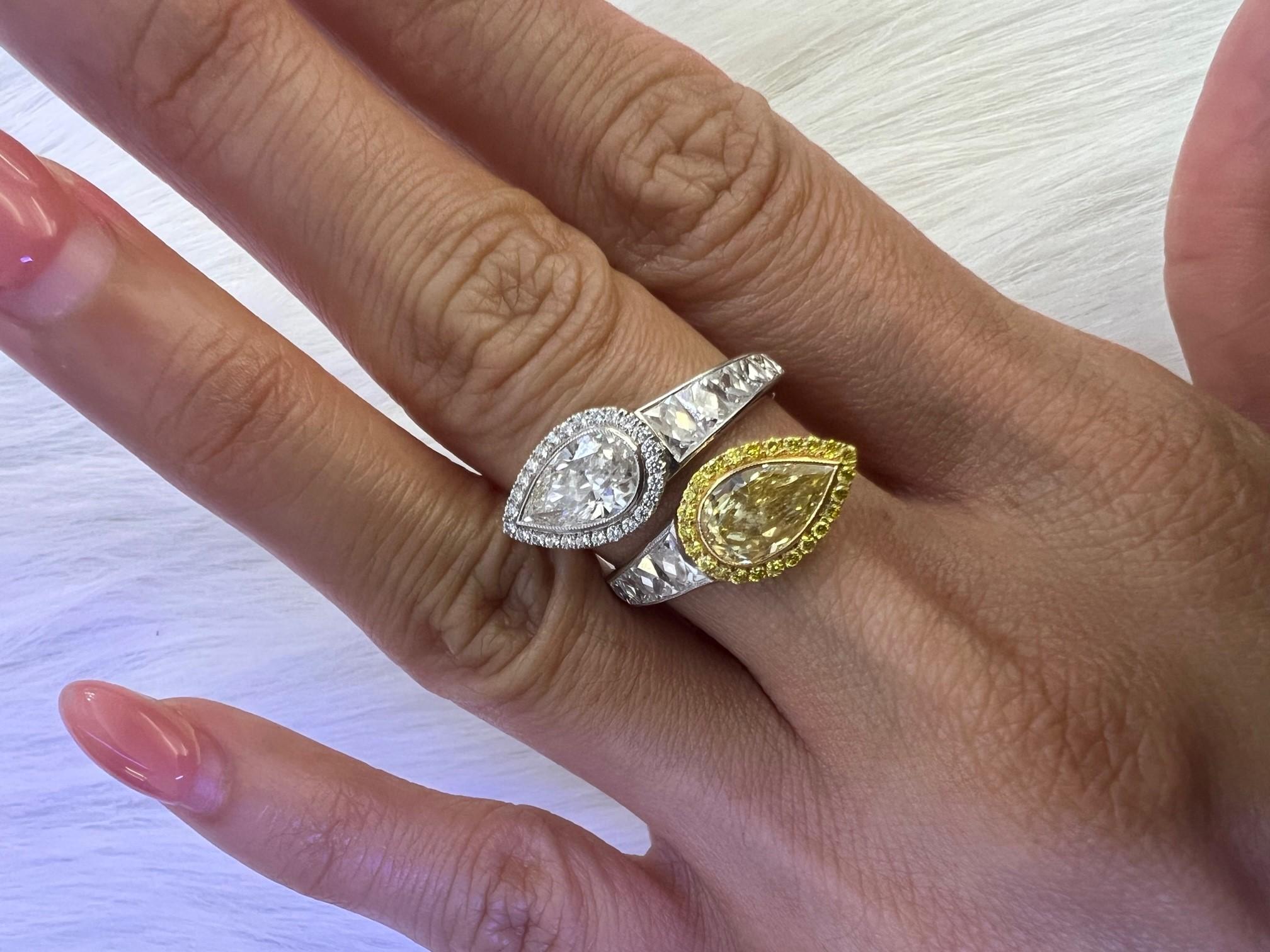 Women's or Men's Sophia D. GIA Certified 1.32 Carat Yellow Diamond & 1.06 Carat Diamond Ring For Sale