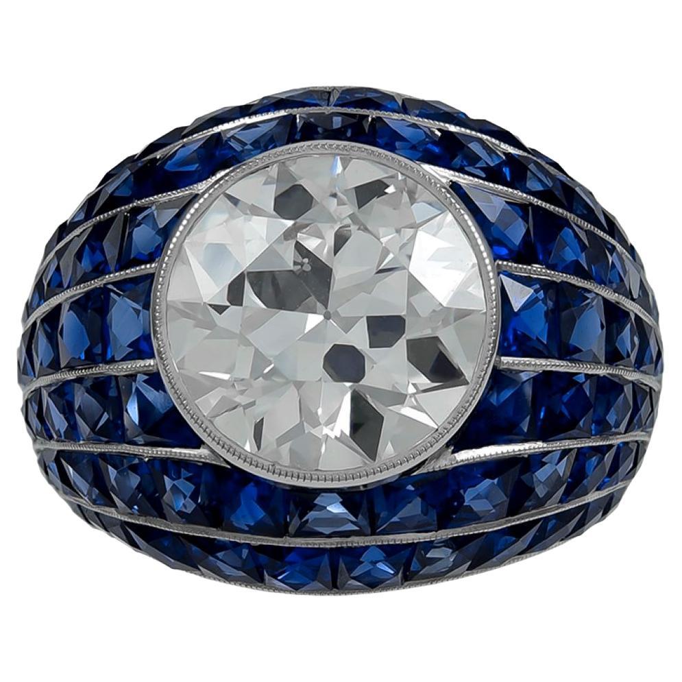 Sophia D. GIA Certified 5.03 Carat Round Diamond and Blue Sapphire Bombe Ring