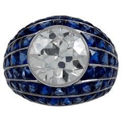 Sophia D. GIA Certified 5.03 Carat Round Diamond and Blue Sapphire Bombay Ring