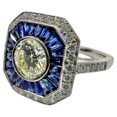 Sophia D. Art Deco-Ring, GIA-zertifizierter Diamant und blauer Saphir