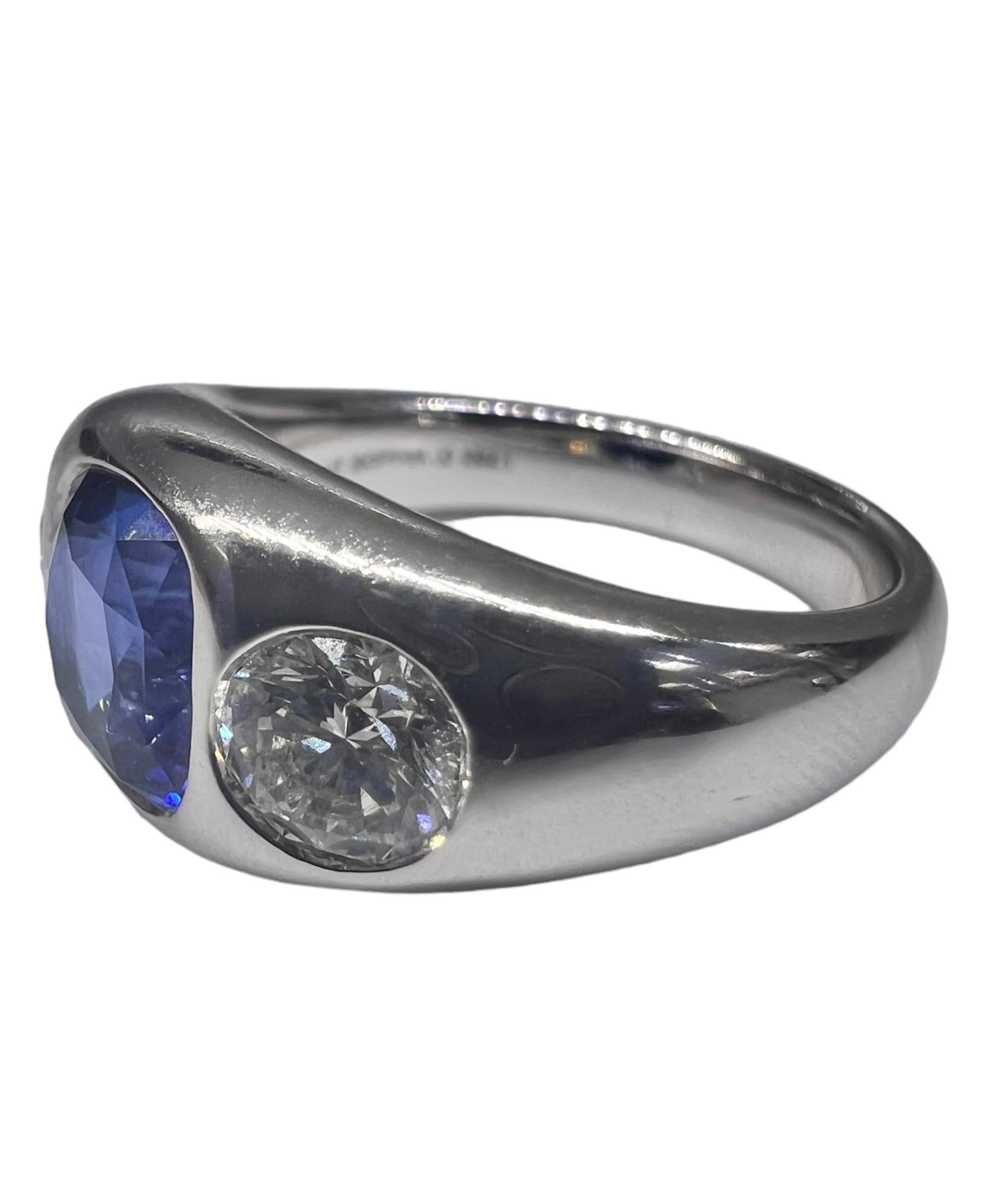 Art Deco Sophia D. GIA Certified Diamond and Blue Sapphire Gypsy Ring For Sale