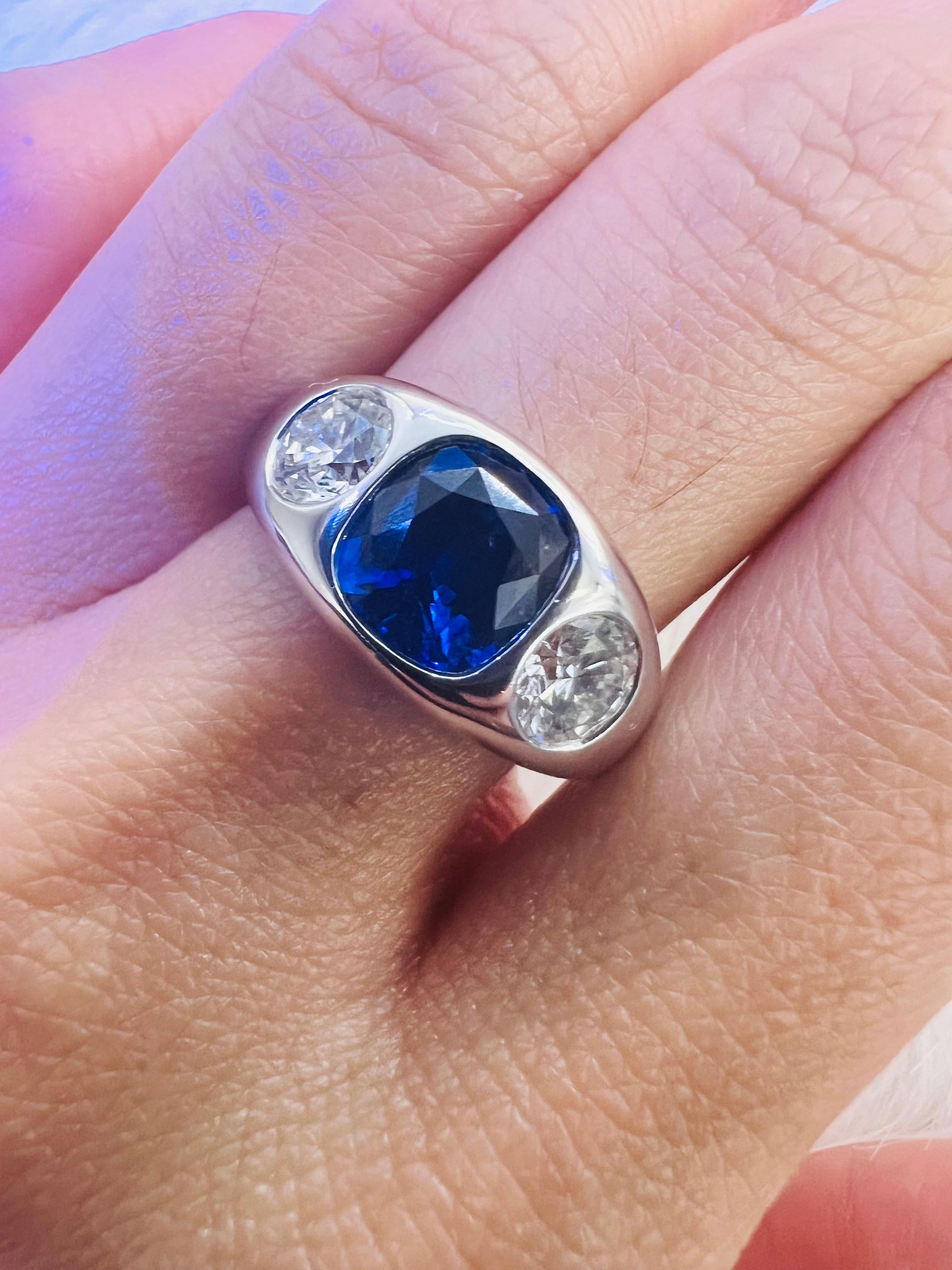 Sophia D. GIA Certified Diamond and Blue Sapphire Gypsy Ring In New Condition For Sale In New York, NY