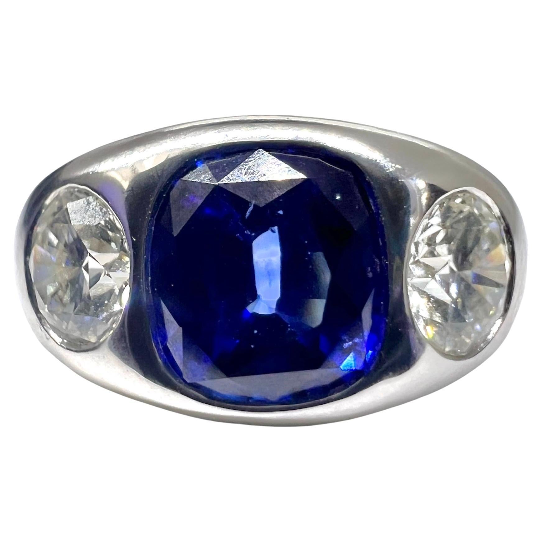 Sophia D. GIA Certified Diamond and Blue Sapphire Gypsy Ring For Sale