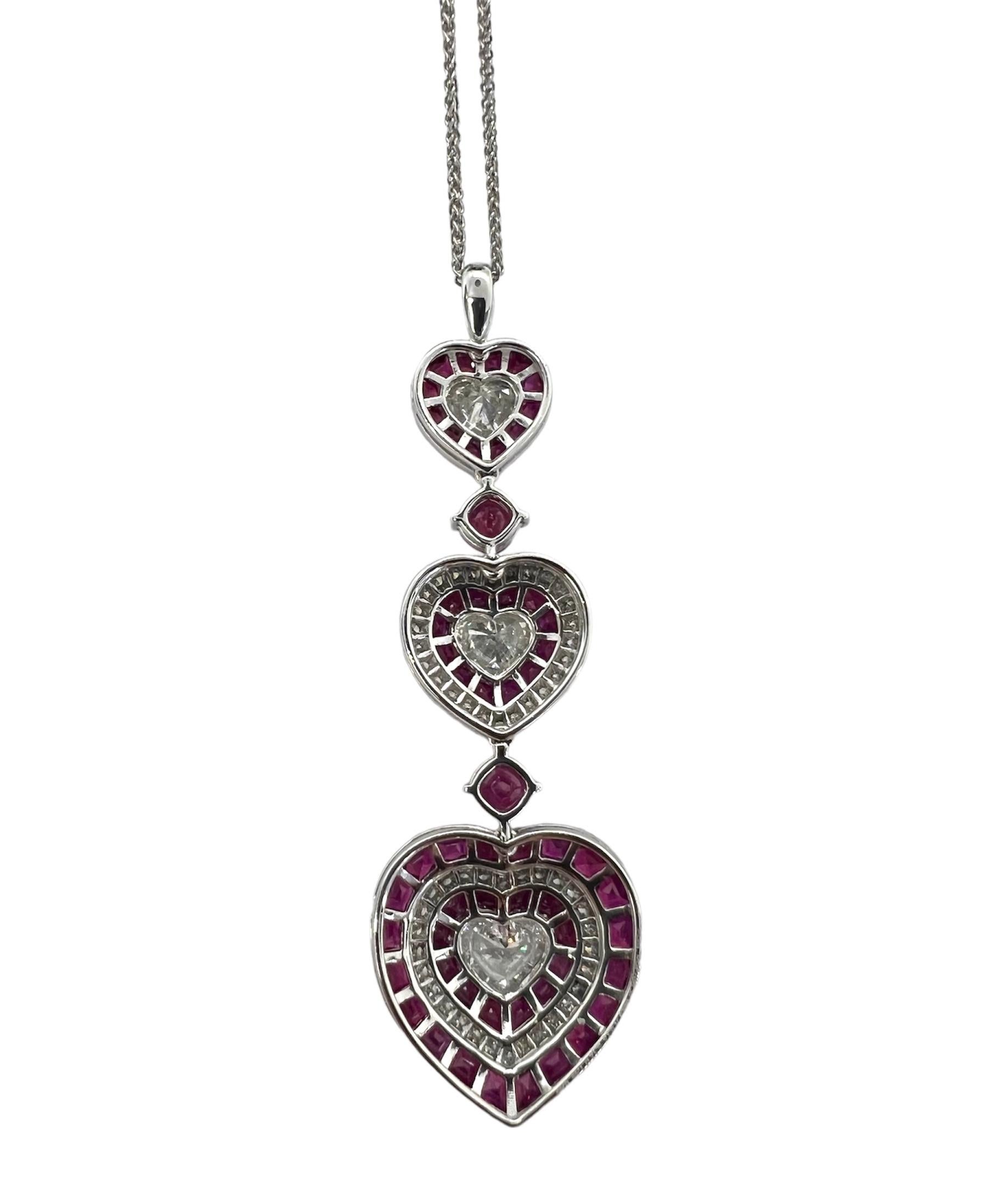 Heart Cut Sophia D. Heart-Shaped Diamond and Ruby Pendant Necklace
