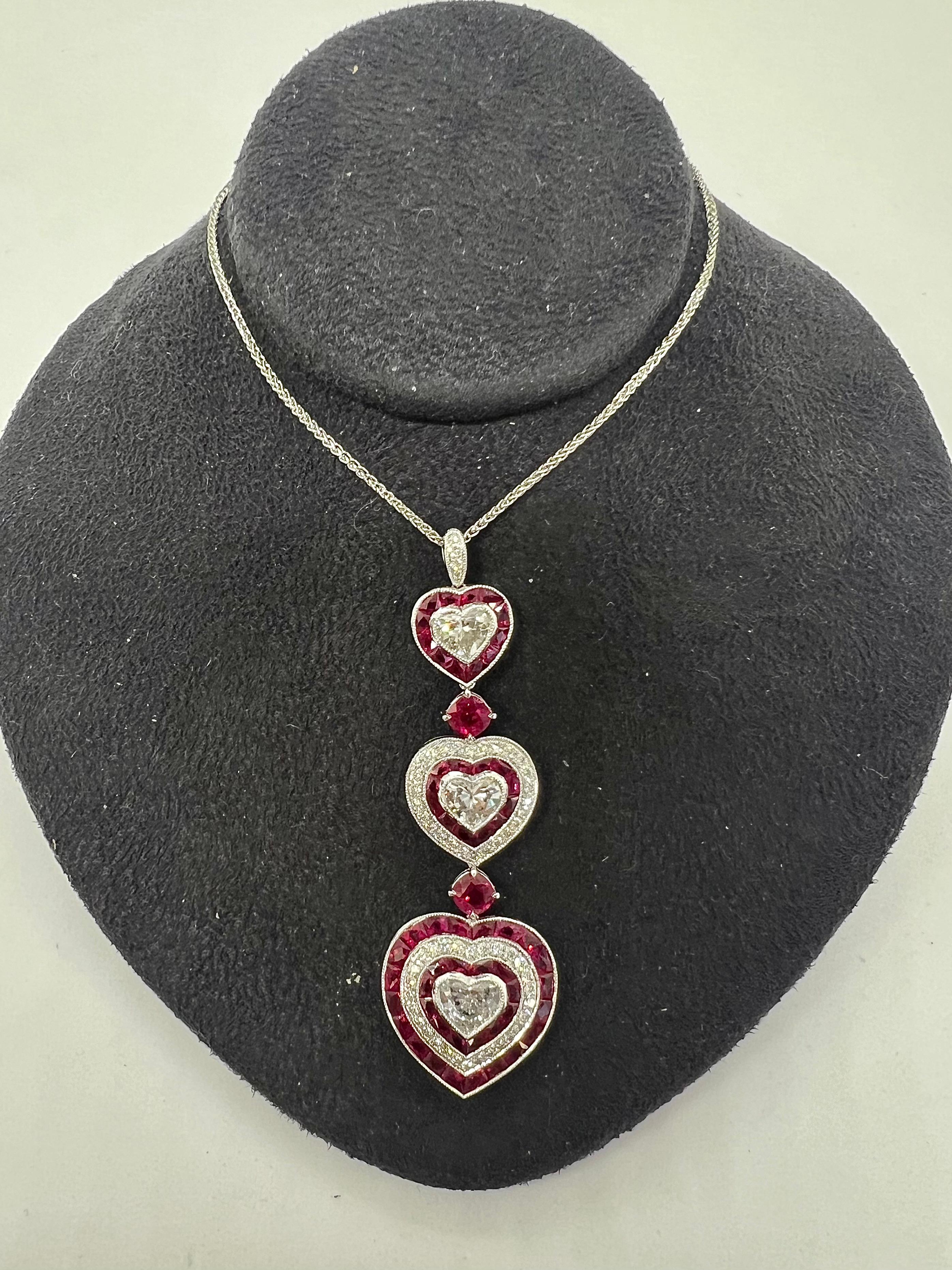 Sophia D. Heart-Shaped Diamond and Ruby Pendant Necklace In New Condition In New York, NY