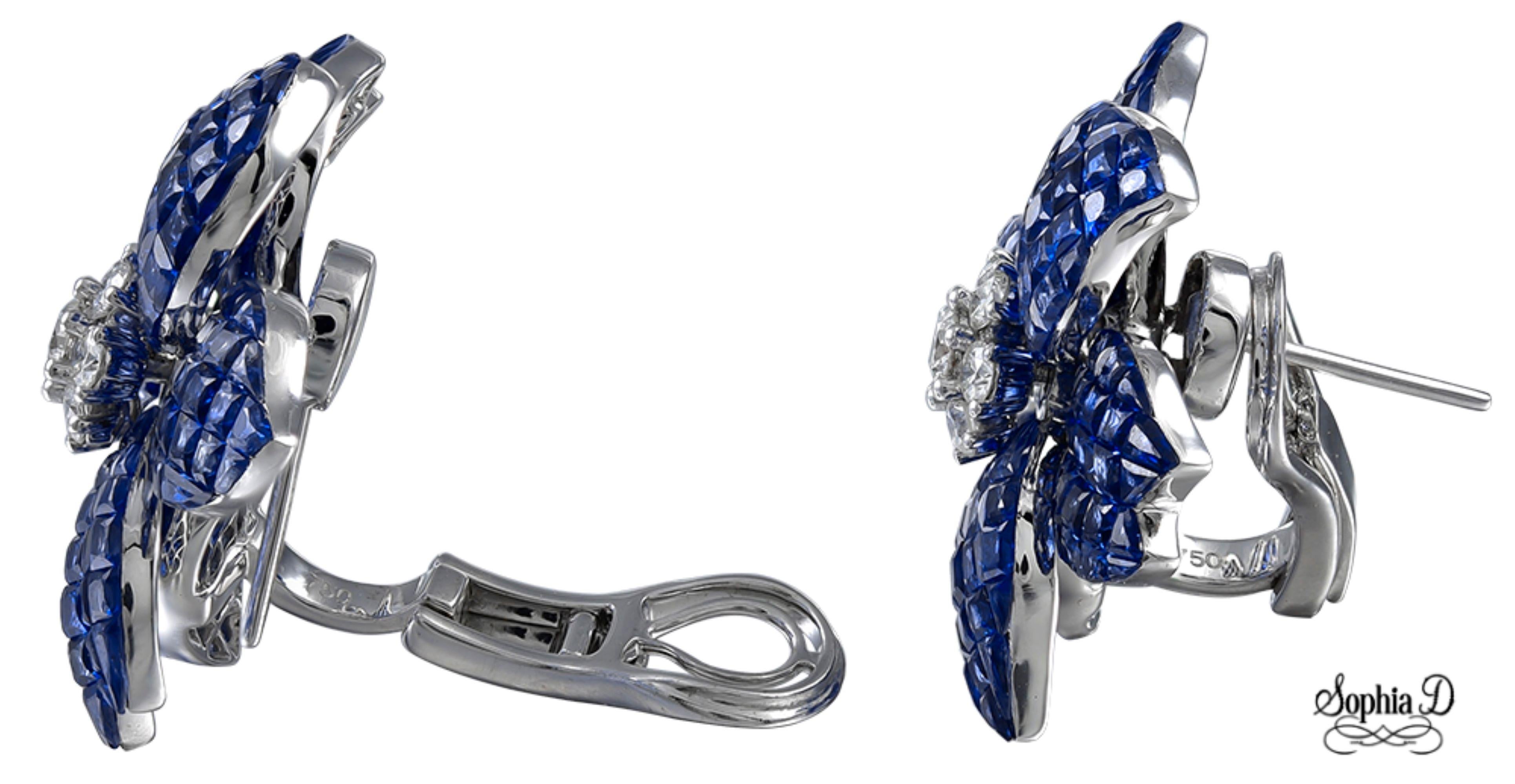 Taille ronde Sophia D. A. Invisible Design Floral Design Boucles d'oreilles saphir