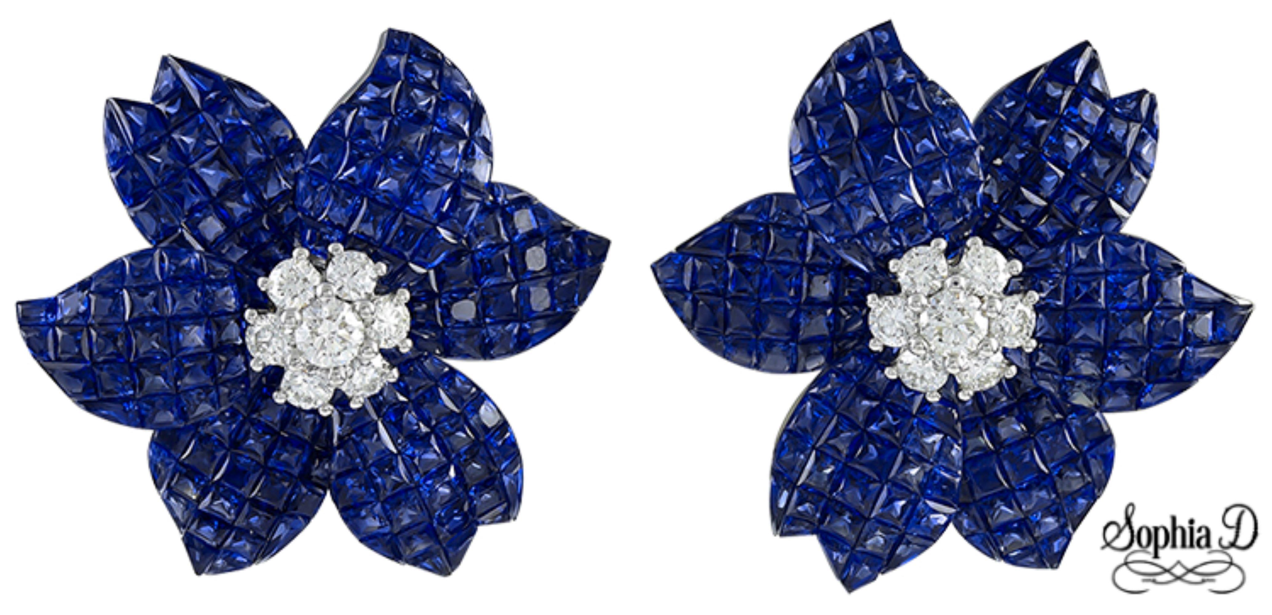Sophia D. A. Invisible Design Floral Design Boucles d'oreilles saphir Neuf à New York, NY