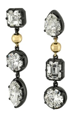 Sophia D Mixed Shape Diamond Drop Earrings Platinum and 18K Yellow Gold