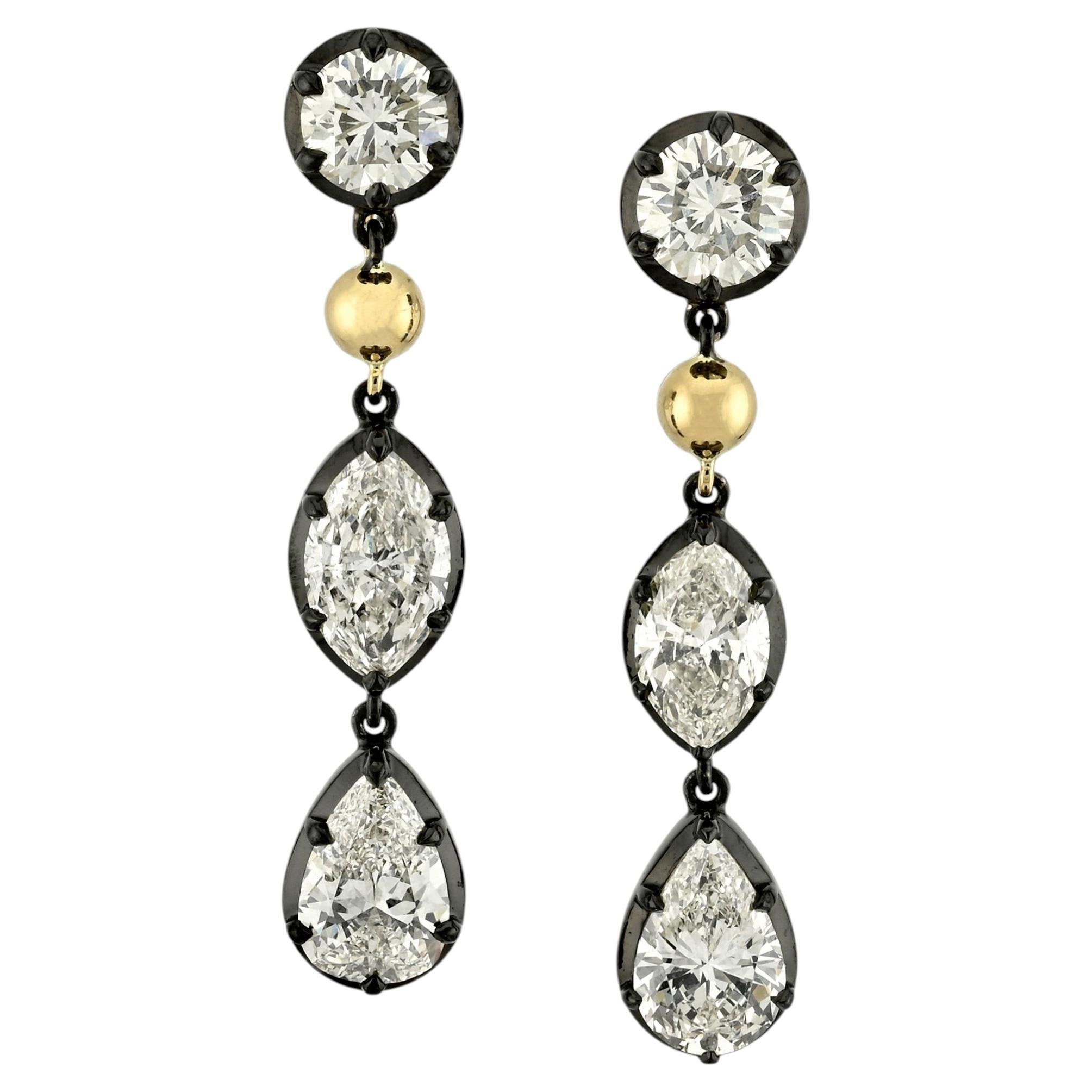 Sophia D Mixed Shape Diamond Drop Earrings Platinum and 18K Yellow Gold