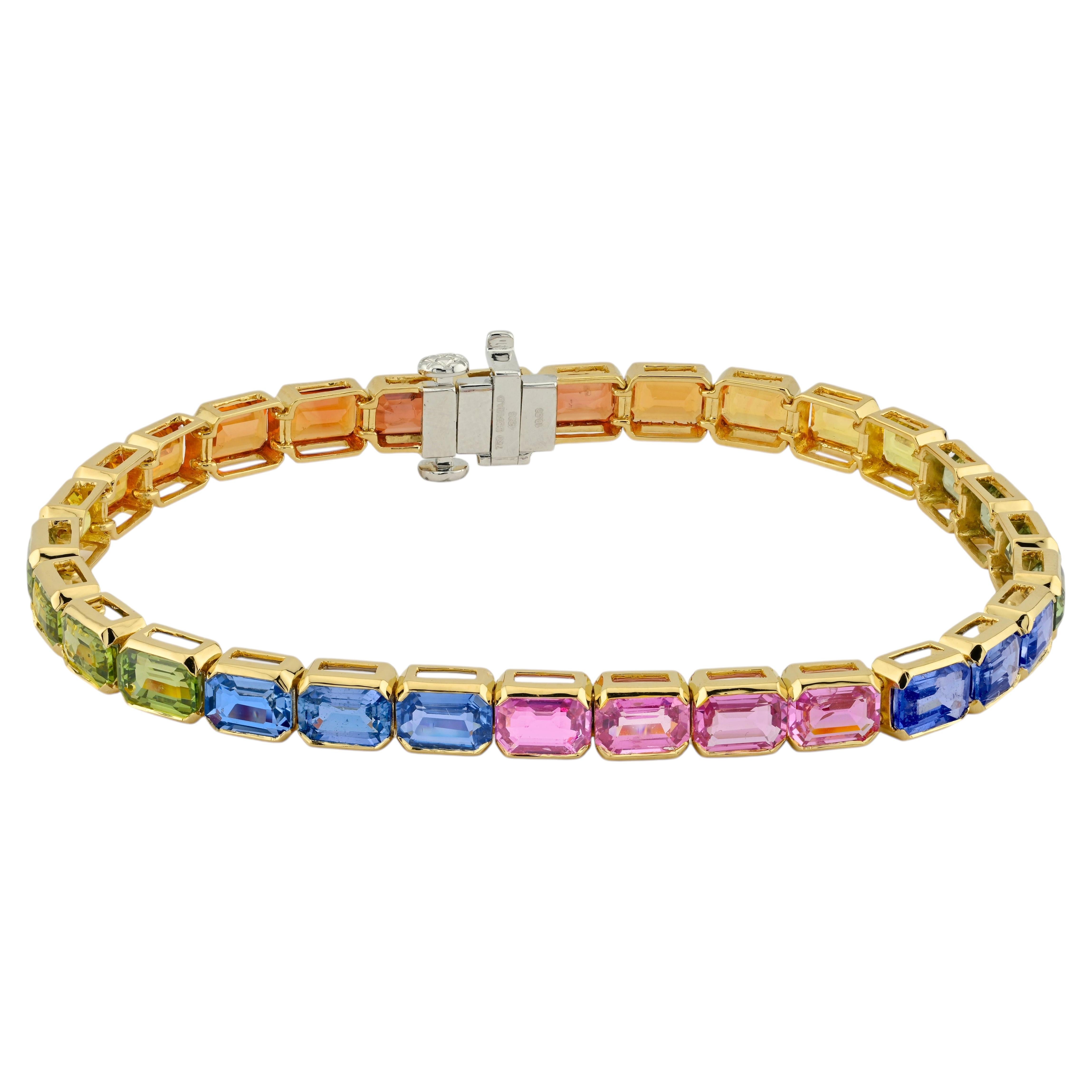 Sophia D Multi Color Sapphire Line Armband 18K Gelbgold im Angebot