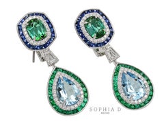 Sophia D. Multi- Gem Platinum Drop Earrings