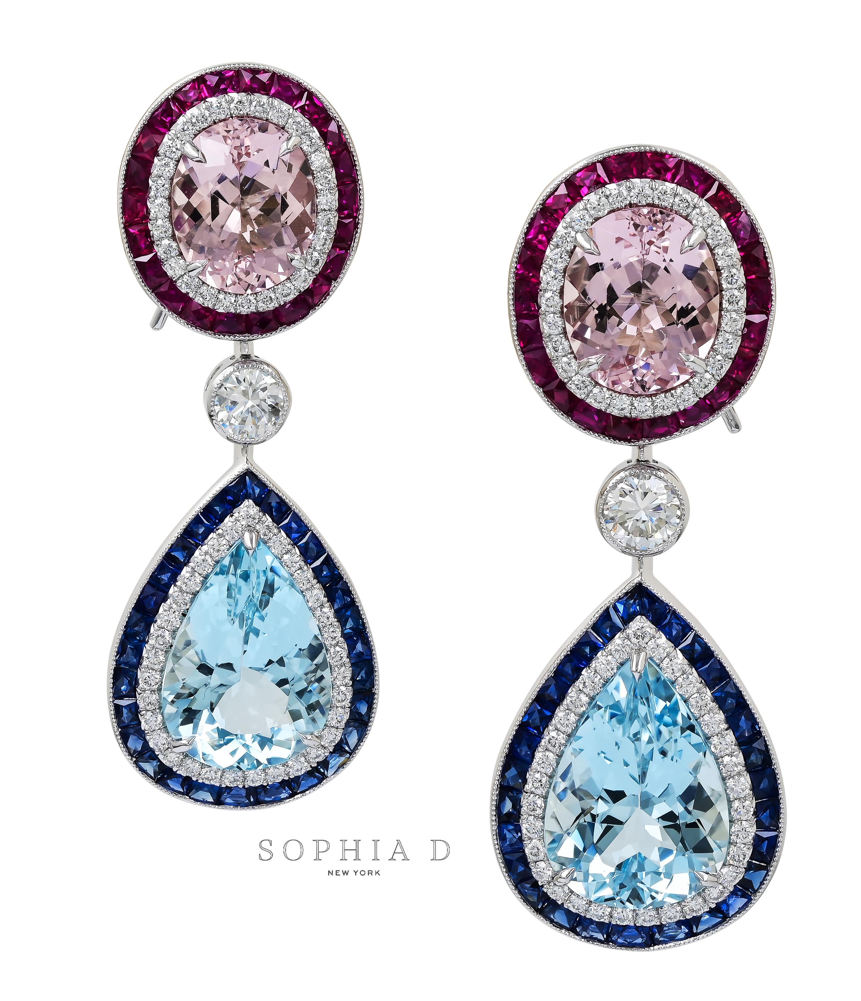 Orecchini a goccia in platino con più gemme di Sophia D. In condizioni Nuovo in vendita a New York, NY