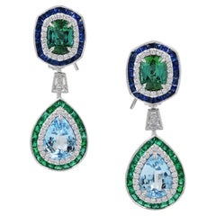 Sophia D. Multi- Gem Platinum Drop Earrings