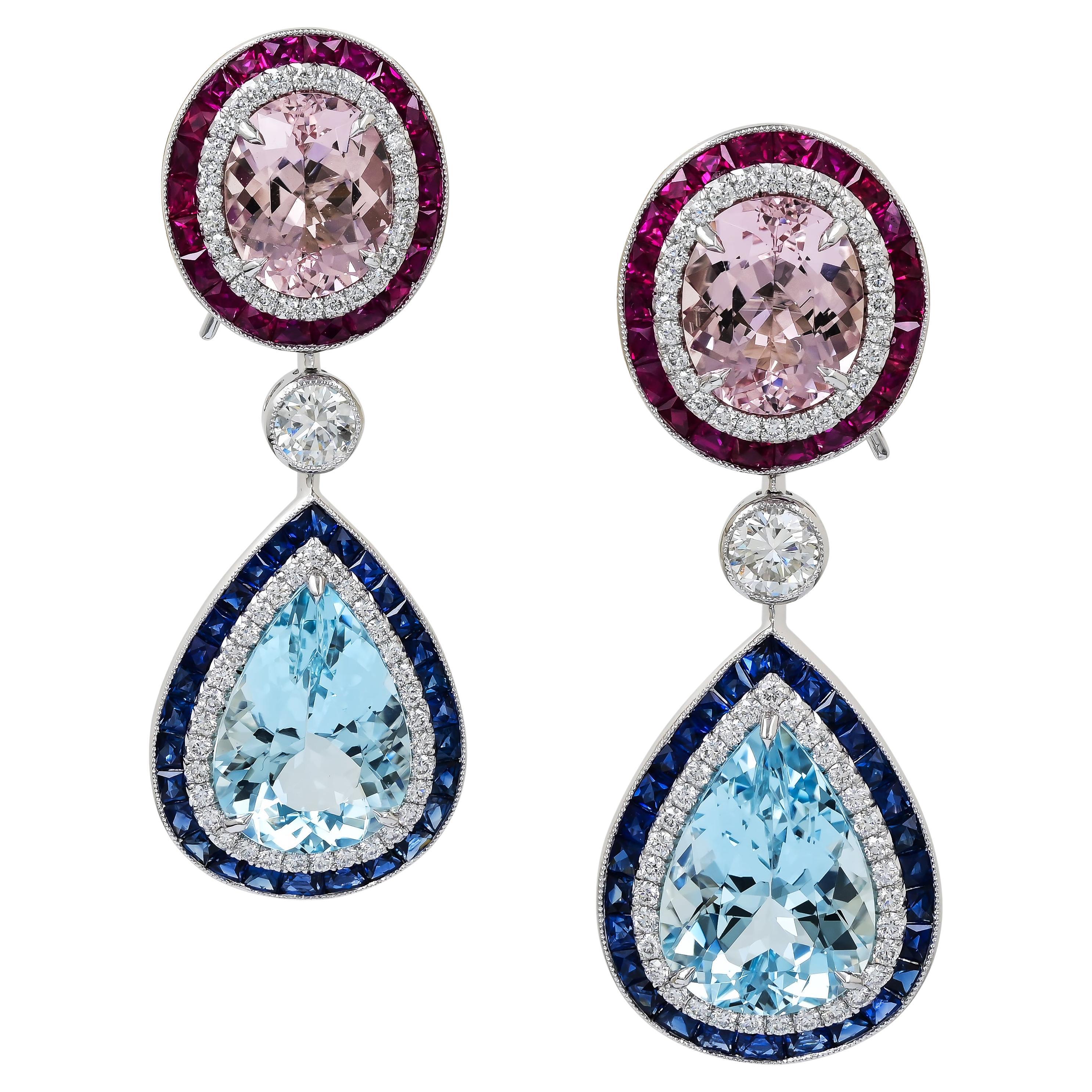Sophia D. Multi- Gem Platinum Drop Earrings