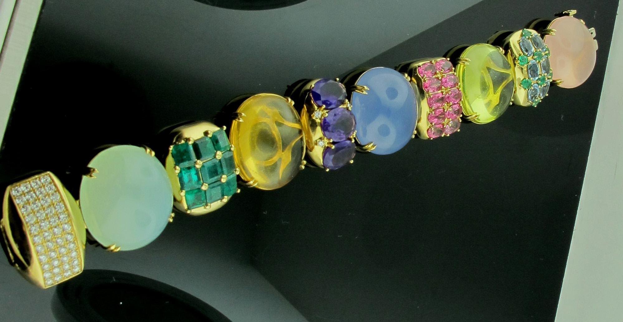 Women's or Men's Sophia D Multi-Stone and Semi-Precious Original Bracelet in 18 Karat Yellow Gold